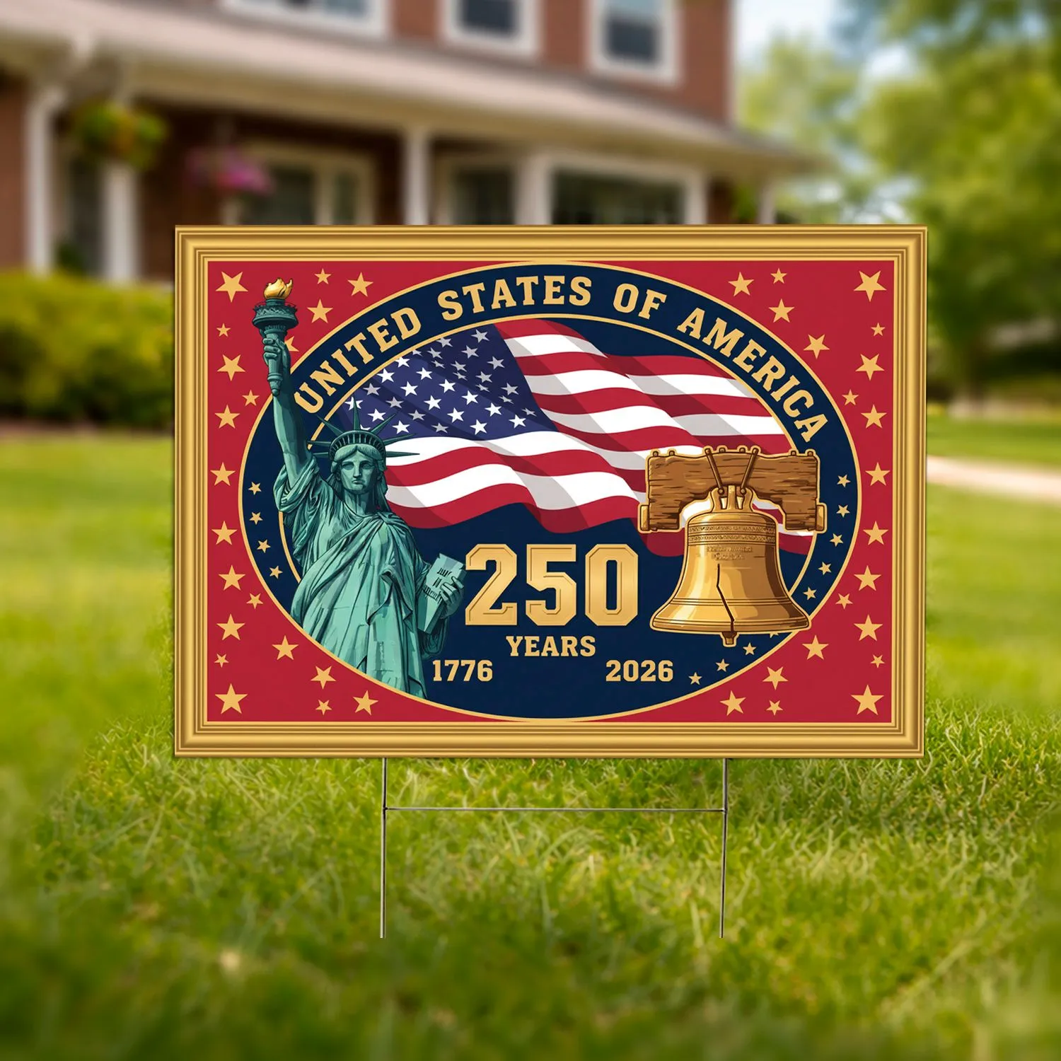 Statue of Liberty Liberty Bell American Flag 1776-2026 - USA 250th Anniversary Patriotic Yard Sign - 1