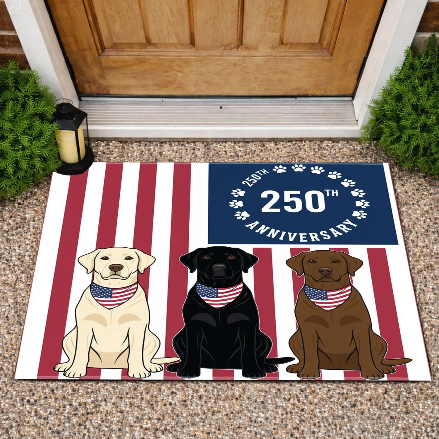 Labrador Retrievers American Flag Patriotic Dogs - USA 250th Anniversary 1776-2026 Doormat - 1