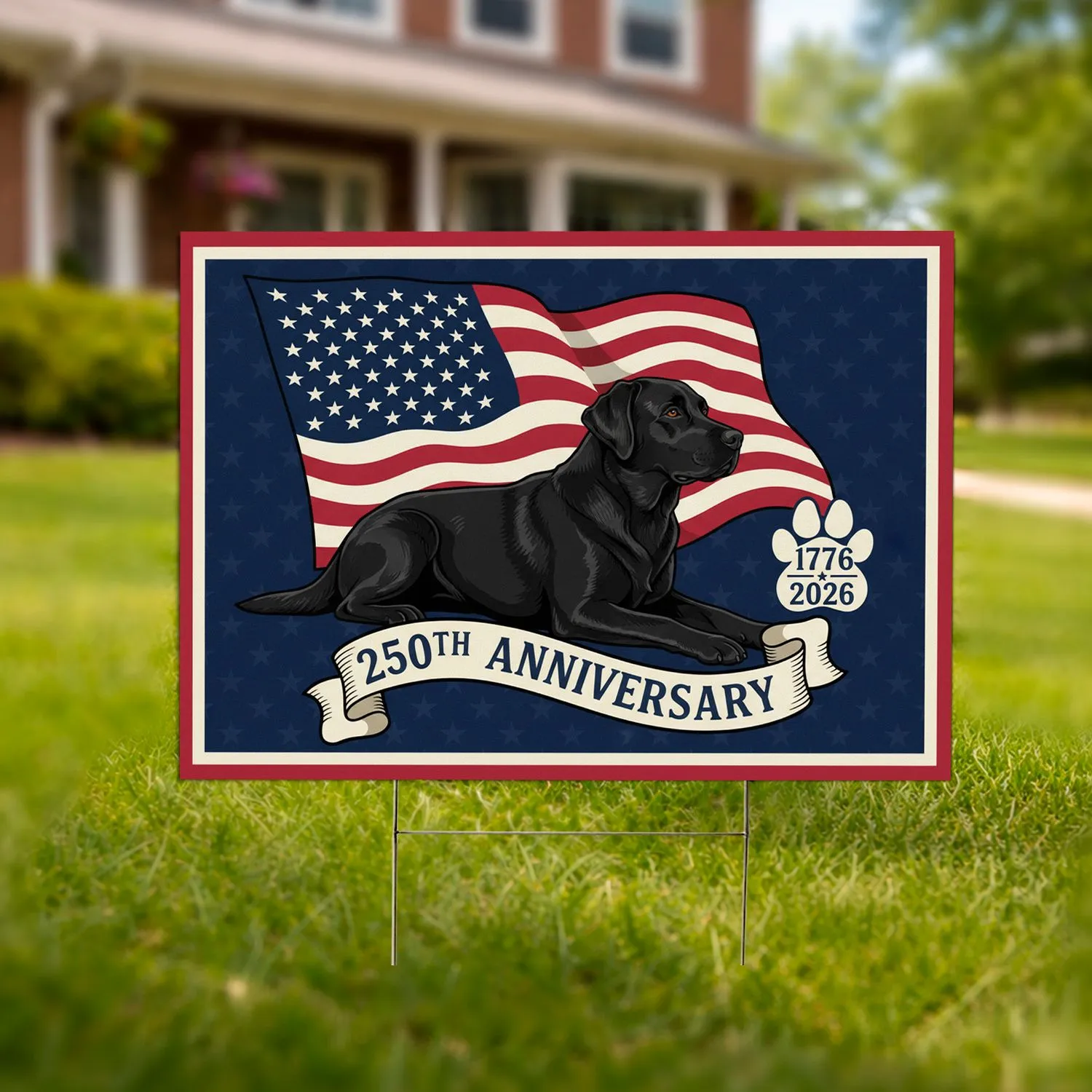 Black Labrador American Flag 1776-2026 - USA 250th Anniversary Patriotic Heritage Dog Yard Sign - 1
