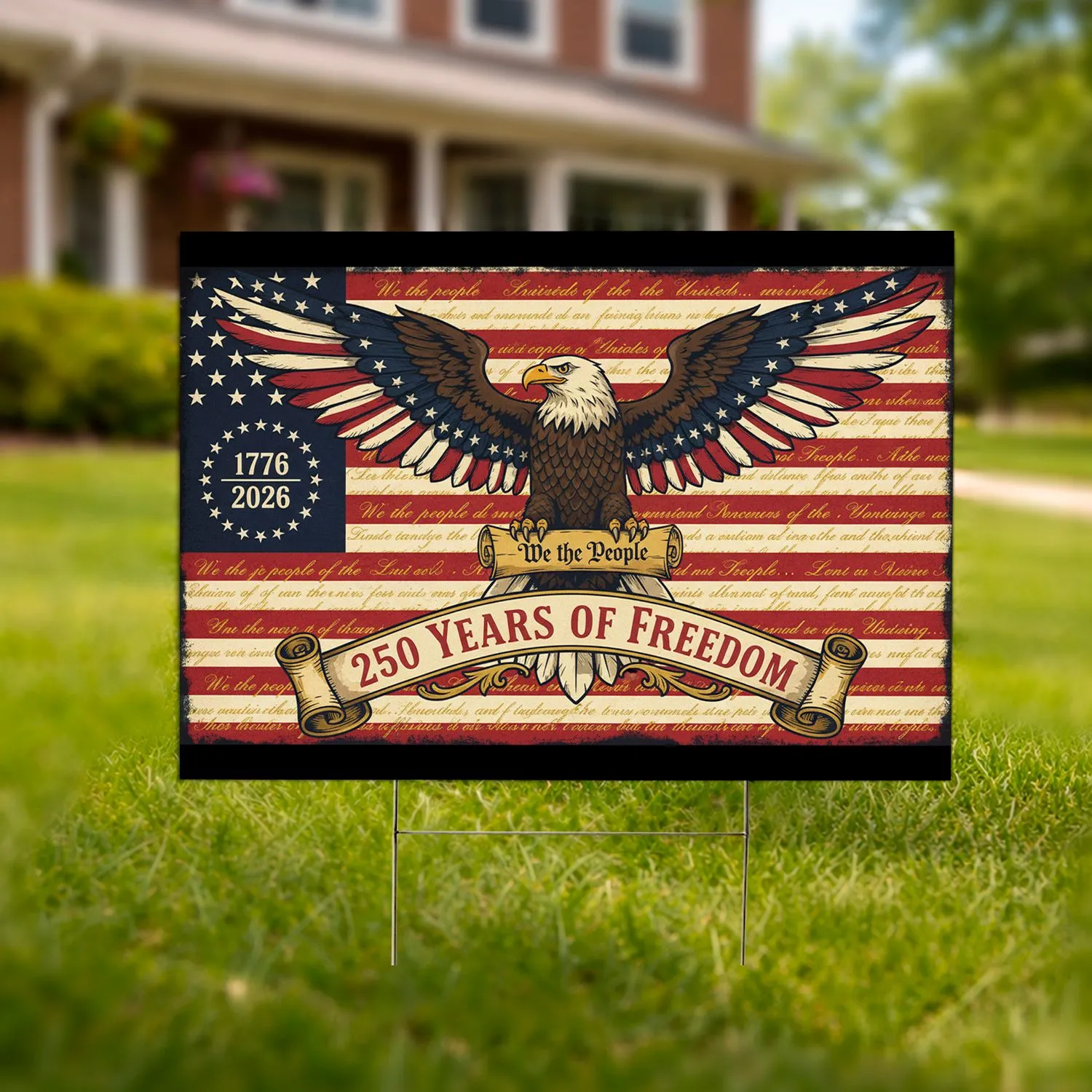 Bald Eagle American Flag 1776-2026 - USA 250th Anniversary 'We The People' Independence Day Yard Sign - 1
