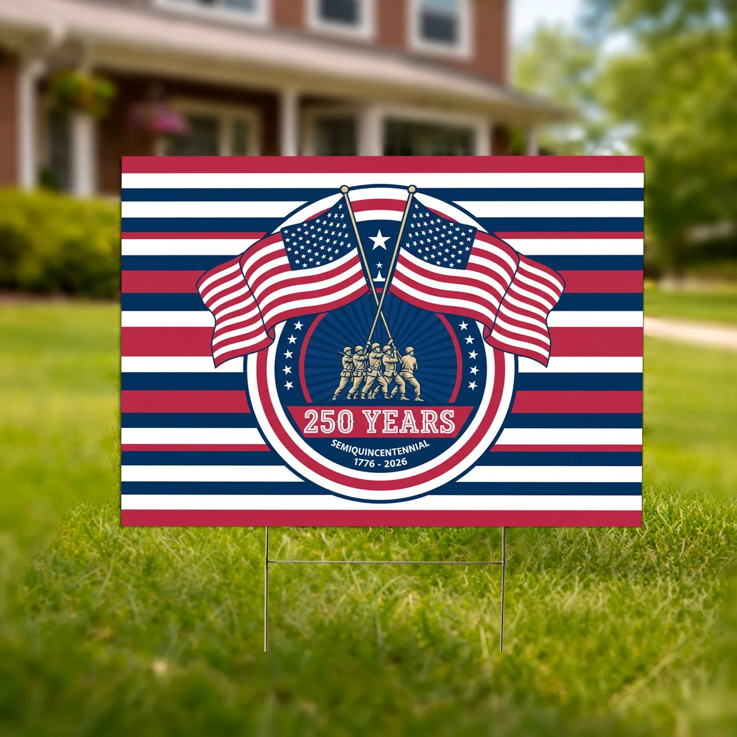 American Flag Soldiers 1776-2026 - USA Patriotic Semiquincentennial Heritage Yard Sign - 1