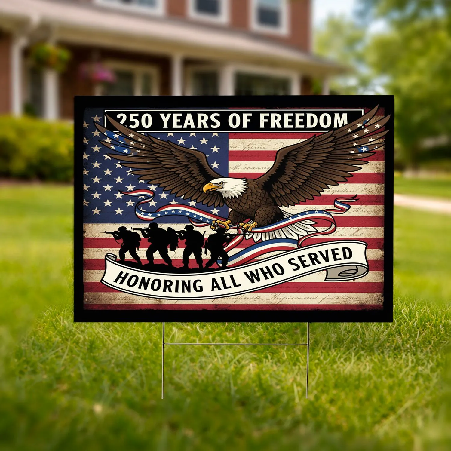 Bald Eagle American Flag 1776-2026 - USA 250th Anniversary Honoring All Who Served Yard Sign - 1