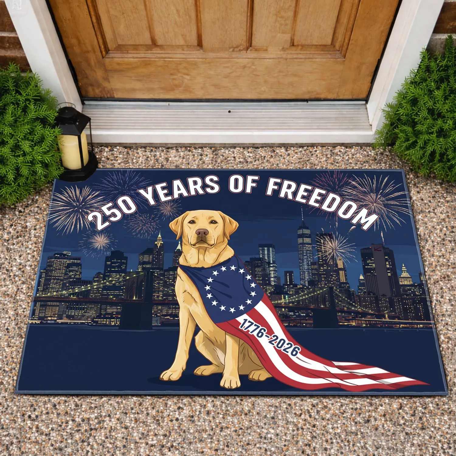 Yellow Lab American Flag 1776-2026 - USA 250 Years of Freedom Patriotic Anniversary Doormat - 1