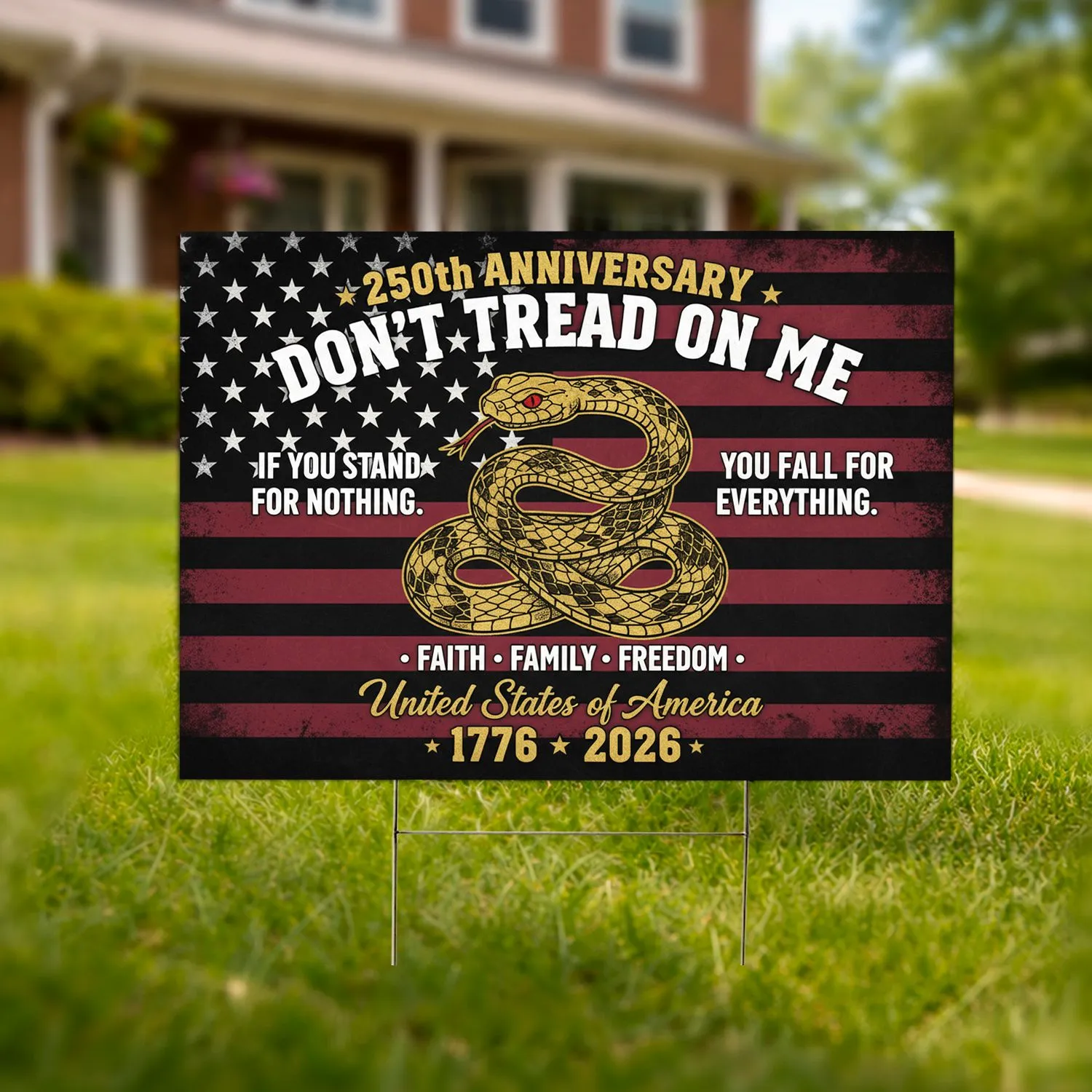 Gadsden Snake Don't Tread On Me Flag - USA 250th Anniversary 1776-2026 Faith Family Freedom Yard Sign - 1