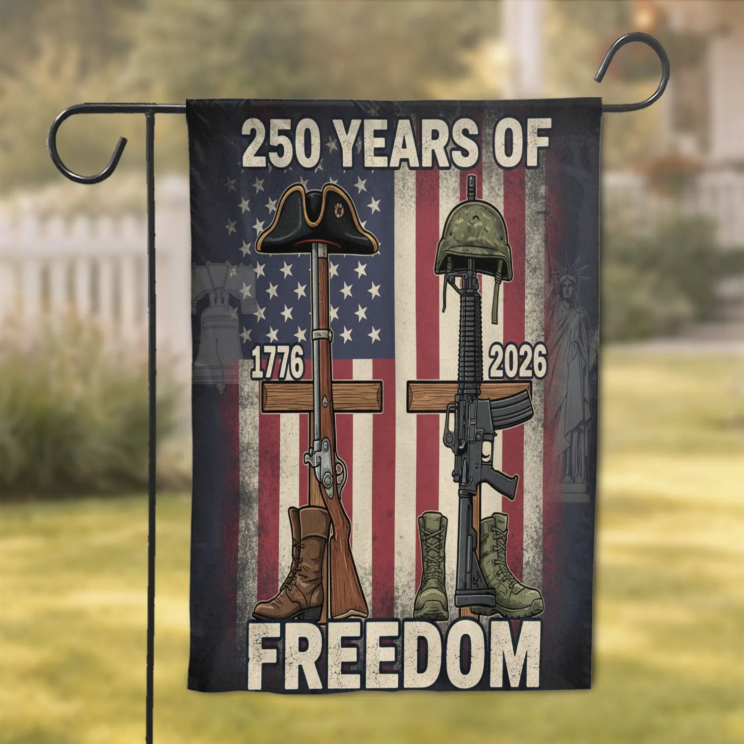 Battlefield Cross Memorials American Flag 1776-2026 - 250th Anniversary Freedom Tribute for Veterans Garden Flag - 1