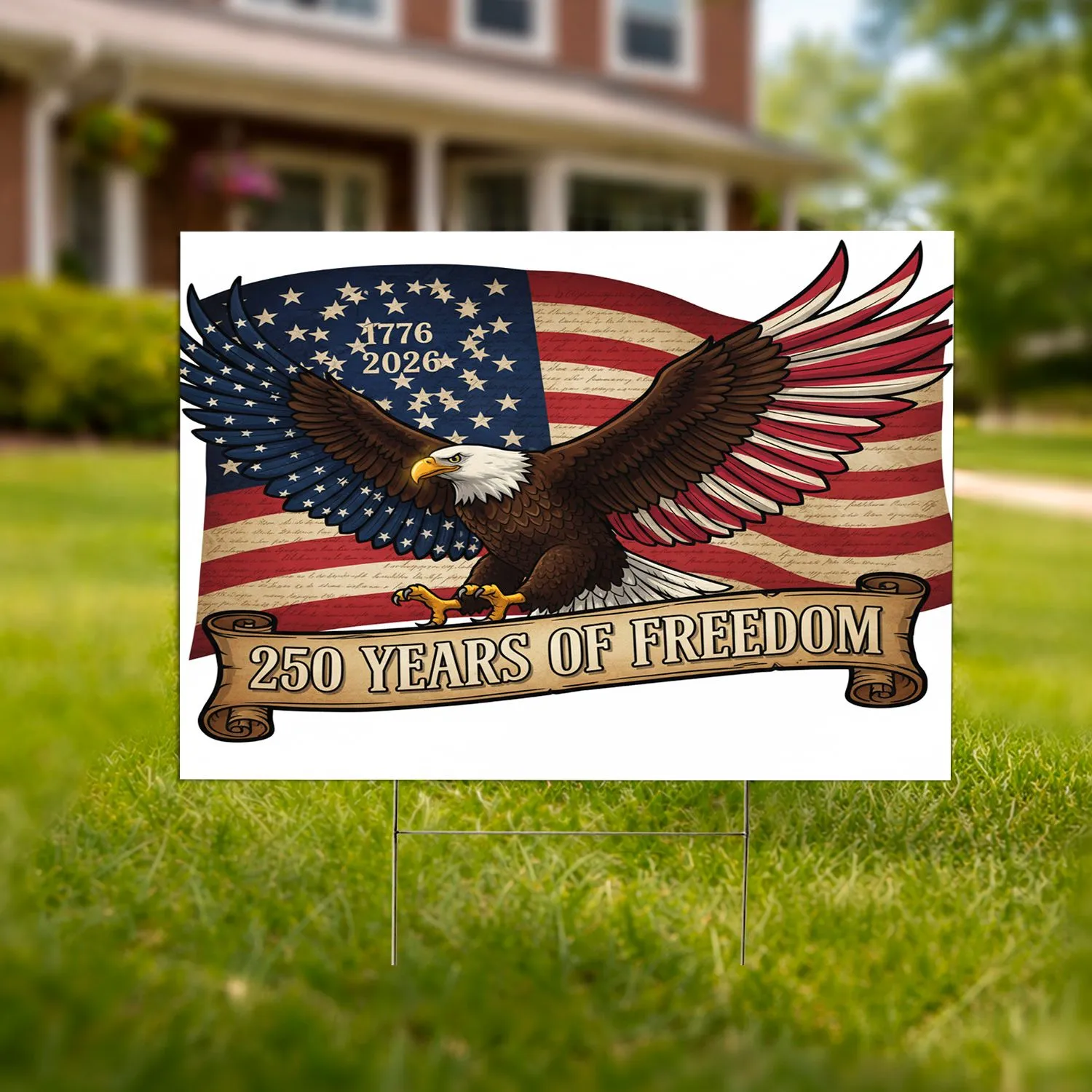 Bald Eagle American Flag 1776-2026 - USA 250 Years of Freedom Independence Day Gift Yard Sign - 1