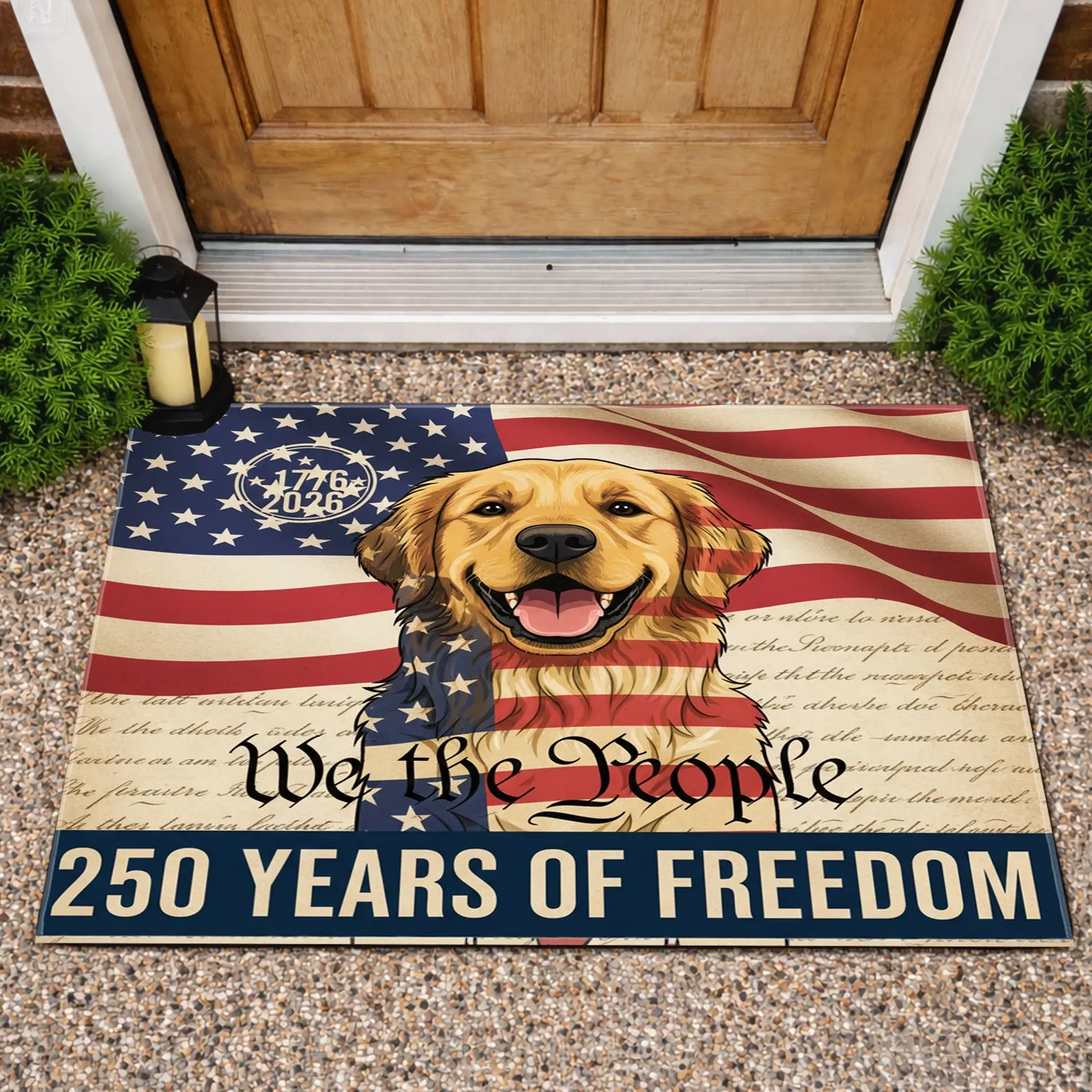 Golden Retriever American Flag 1776-2026 "We the People" USA 250th Anniversary Patriotic Doormat - 1