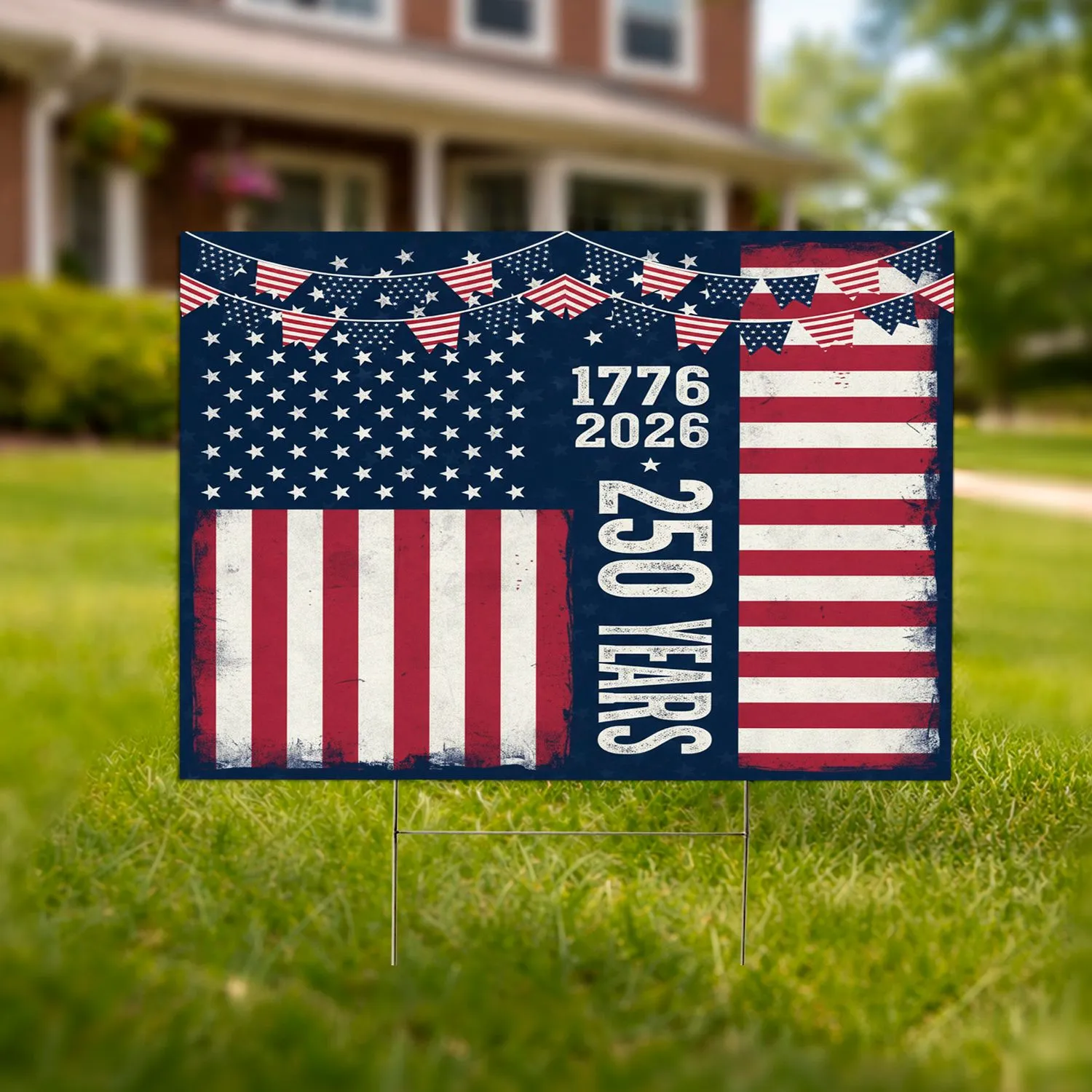 Distressed American Flag 1776-2026 - USA 250th Anniversary Celebration Patriotic Bunting Yard Sign - 1