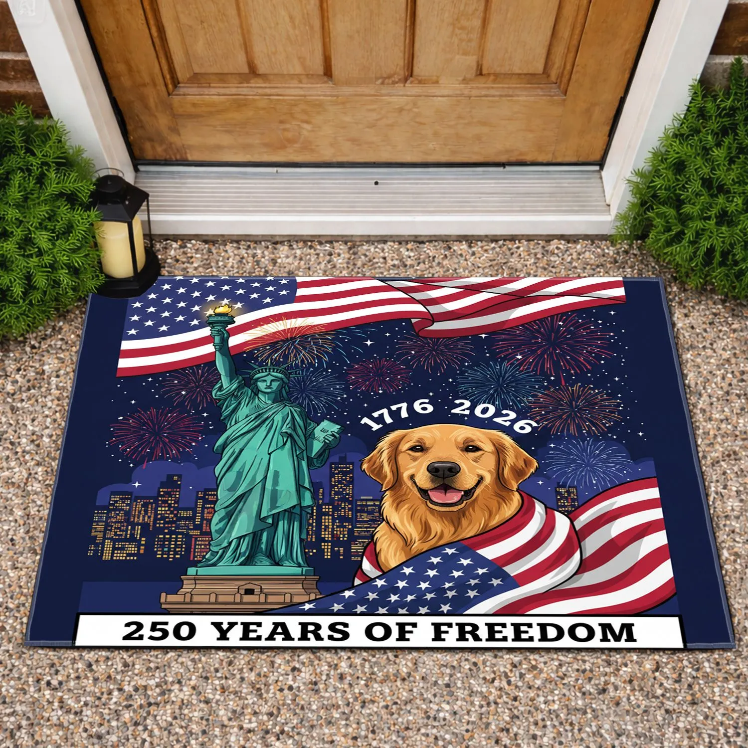 Golden Retriever Statue of Liberty American Flag 1776-2026 - 250 Years of Freedom Doormat - 1