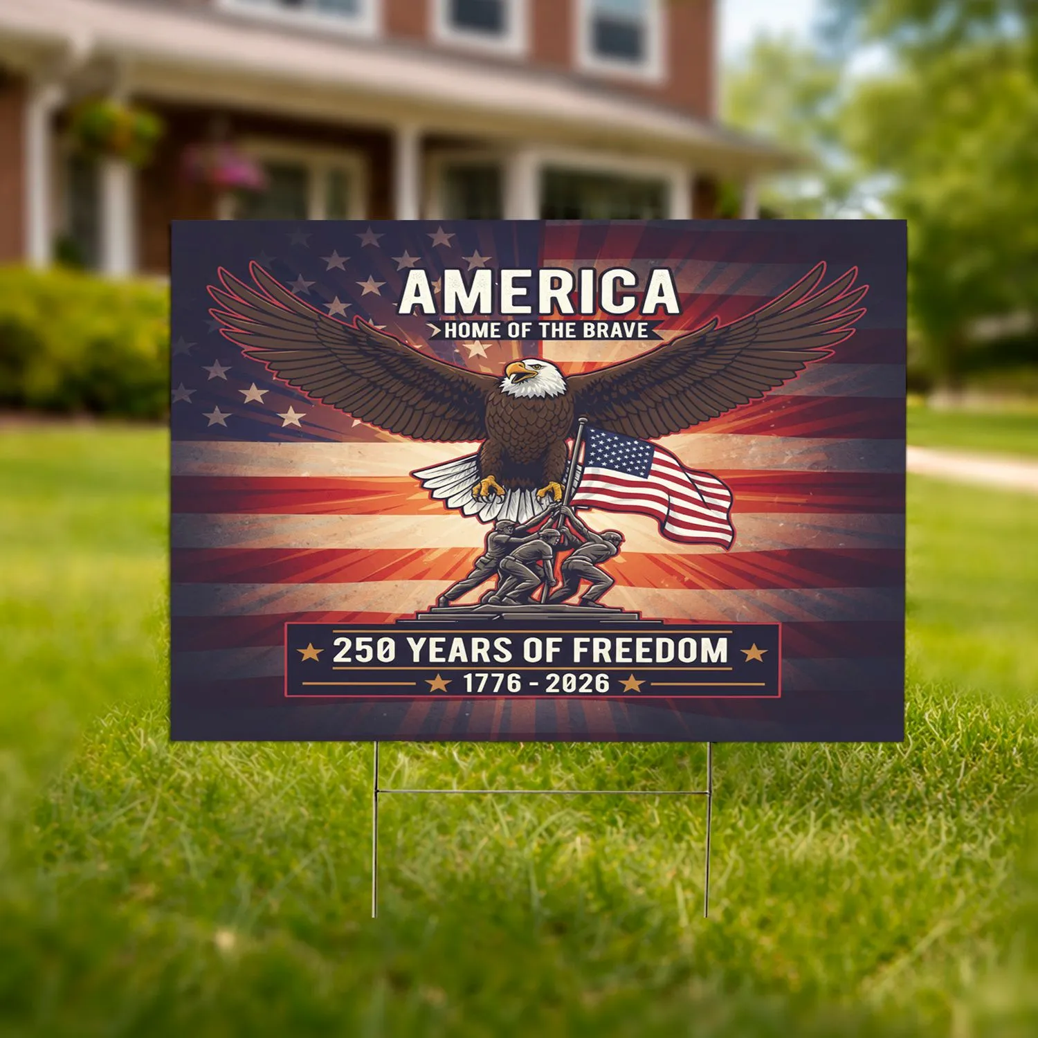 Bald Eagle Iwo Jima American Flag - USA 250th Anniversary 1776-2026 Veteran Gift Yard Sign - 1