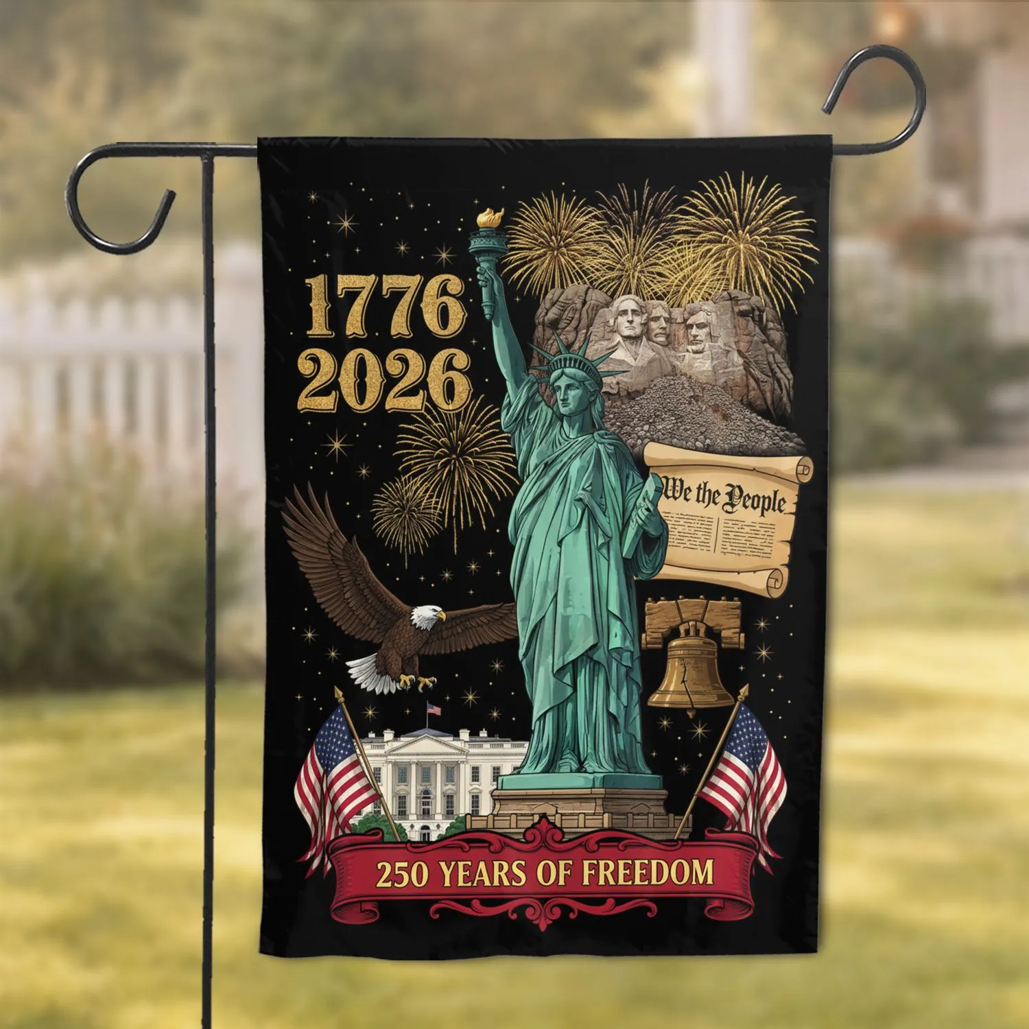 Statue of Liberty Eagle Mount Rushmore 1776-2026 - USA 250th Anniversary Independence Day Garden Flag - 1