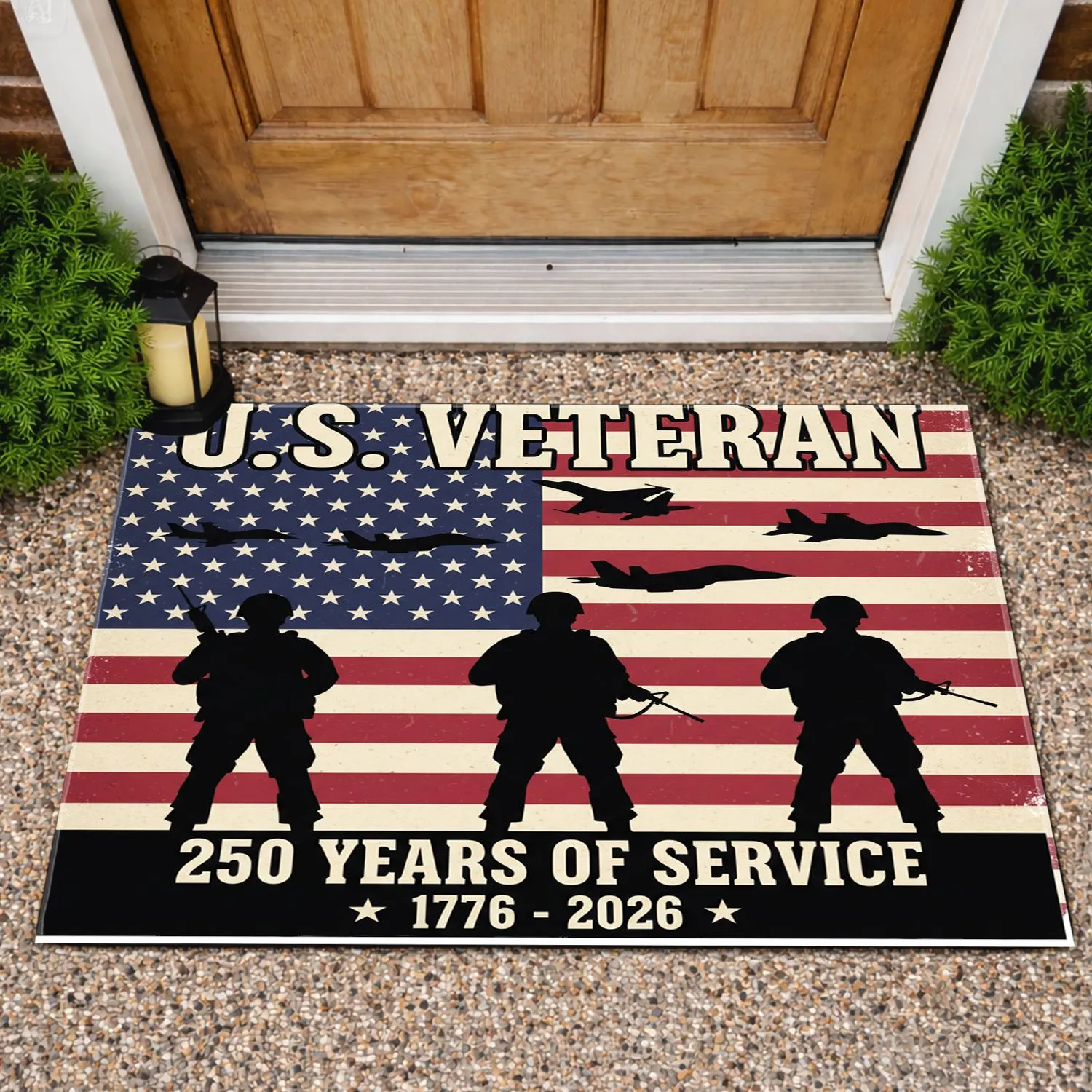 U.S. Veteran American Flag Fighter Jet Soldier - USA 250th Anniversary National 1776-2026 Doormat - 1