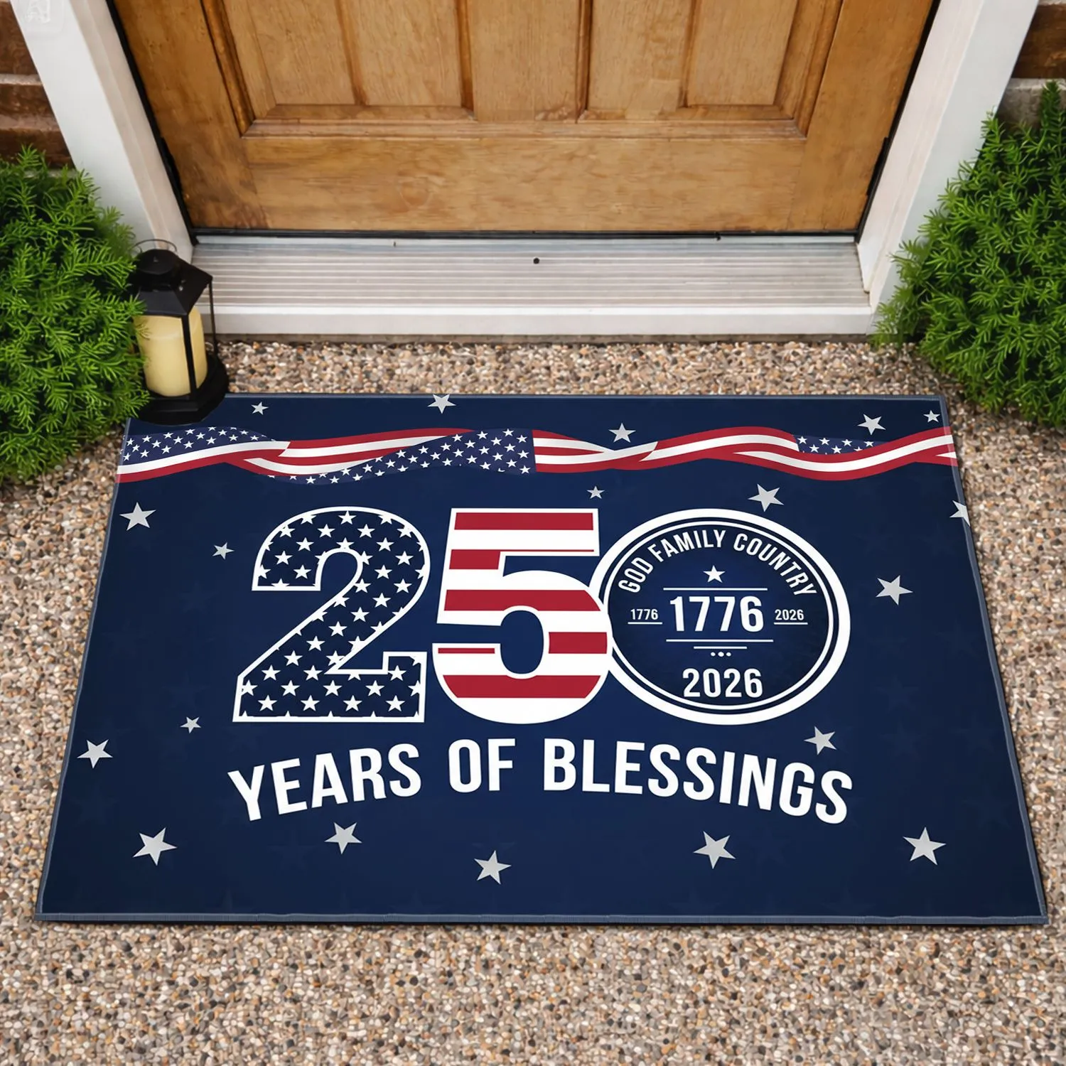 Patriotic Flag 1776-2026 America 250th Anniversary God Family Country Years of Blessings Doormat - 1