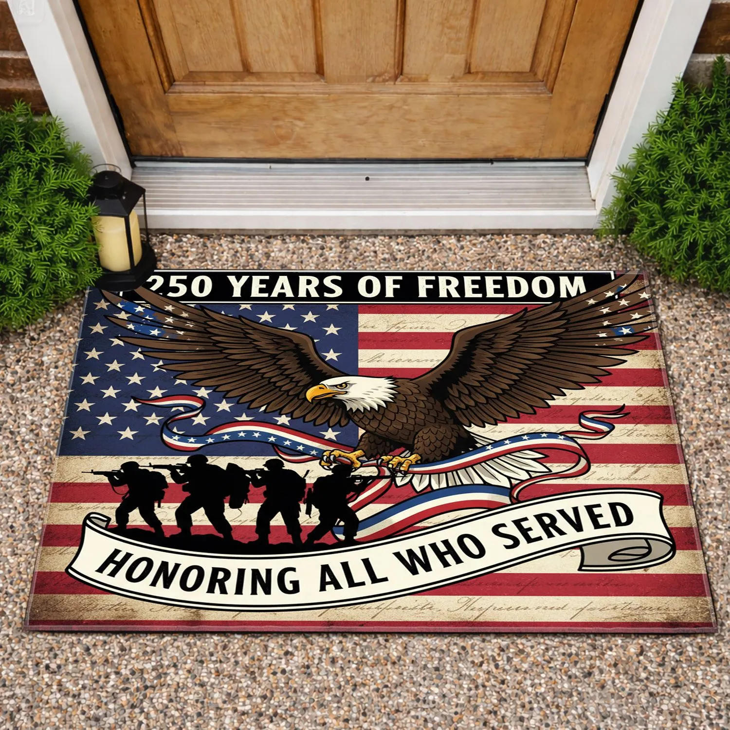 Bald Eagle American Flag 1776-2026 - USA 250th Anniversary Honoring All Who Served Doormat - 1