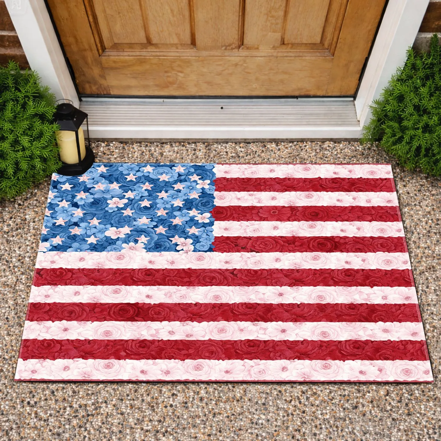 Watercolor Floral American Flag - USA 250th Anniversary Patriotic Art (1776-2026) Doormat - 1