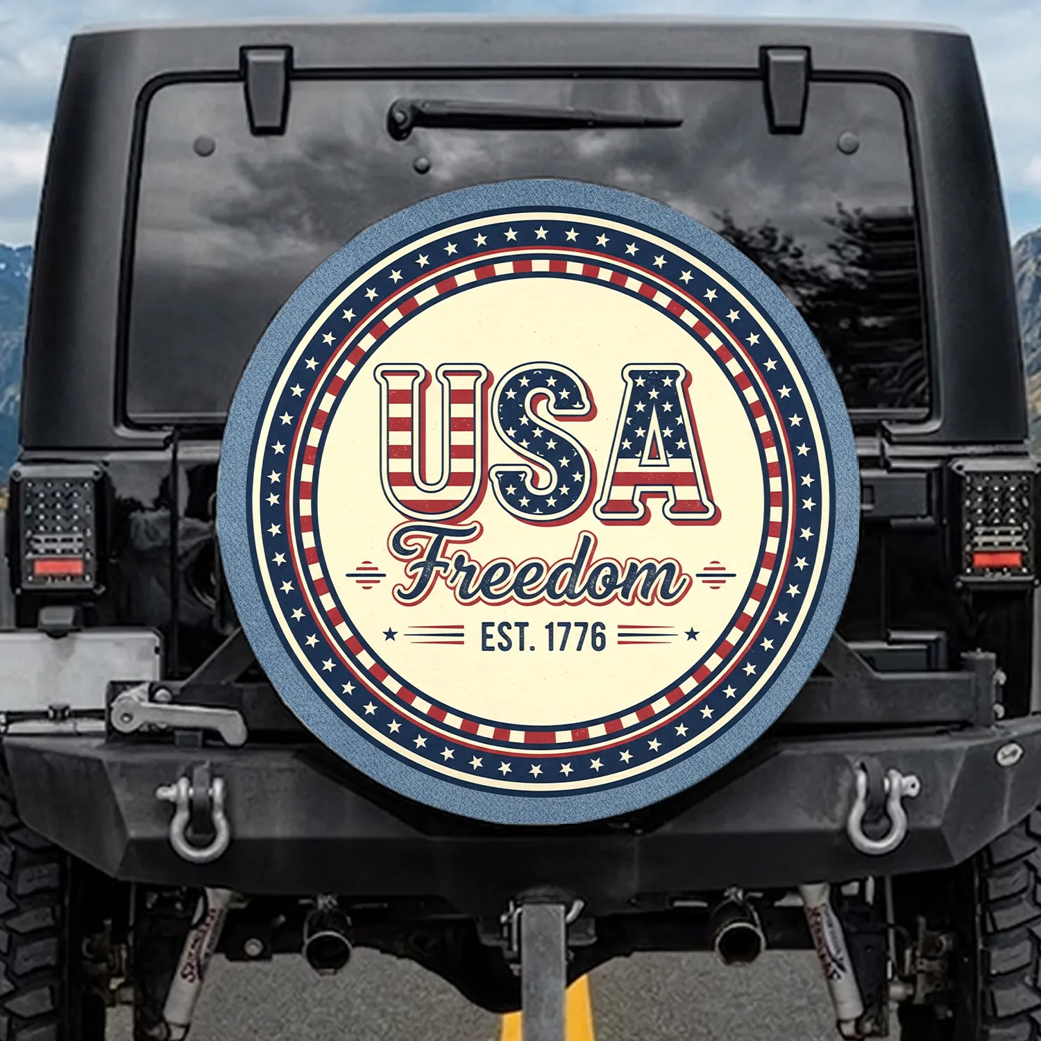 USA Freedom EST. 1776 Patriotic Stars Stripes - America 250th Anniversary Vintage Spare Tire Cover - 1