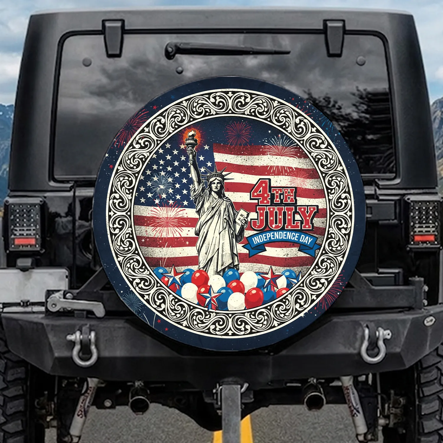 Statue of Liberty American Flag Fireworks 1776-2026 - USA 250th Anniversary Independence Day Spare Tire Cover - 1