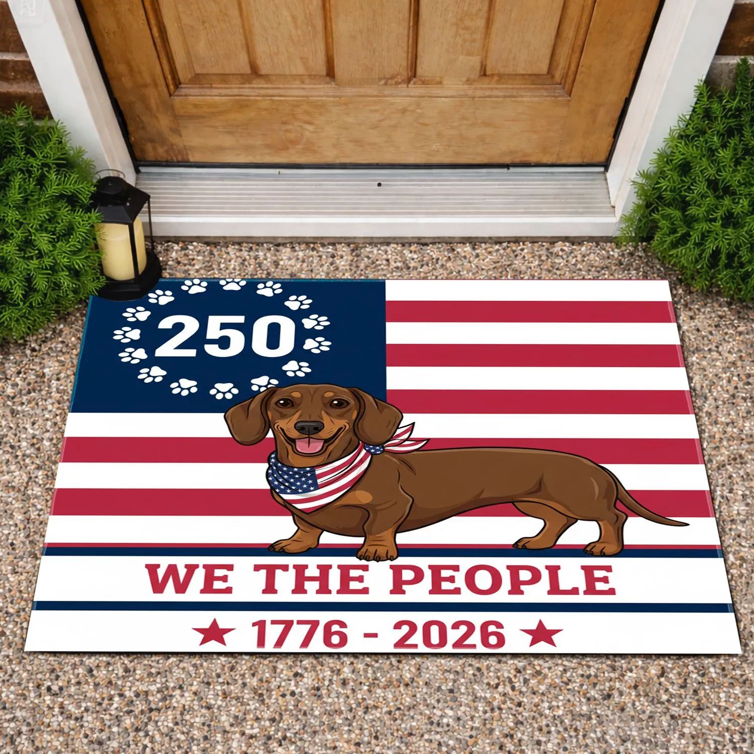 Dachshund American Flag 250th Anniversary 1776-2026 We The People Patriotic Art Doormat - 1