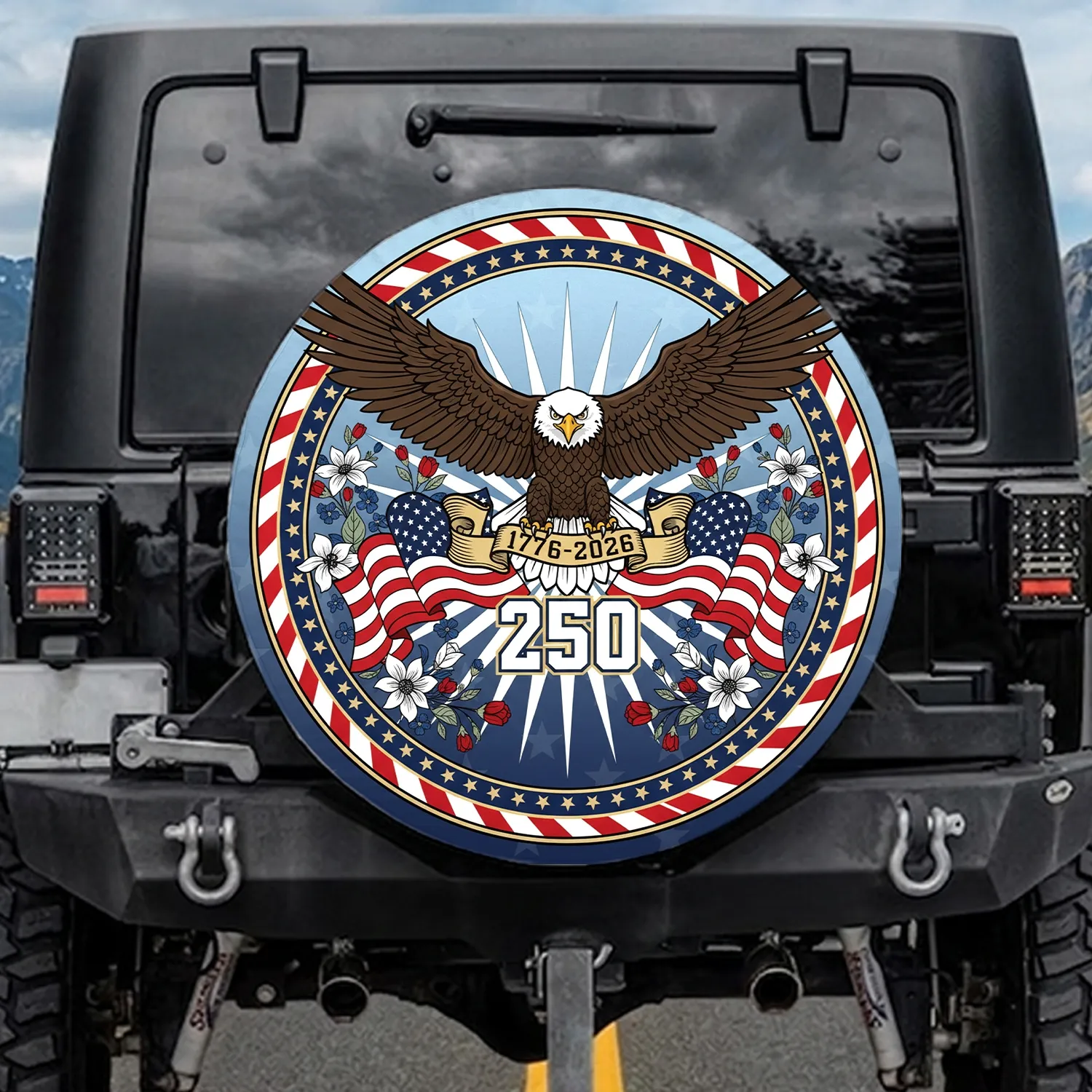 Bald Eagle American Flag 1776-2026 - USA 250th Anniversary Liberty Star Patriotic Spare Tire Cover - 1