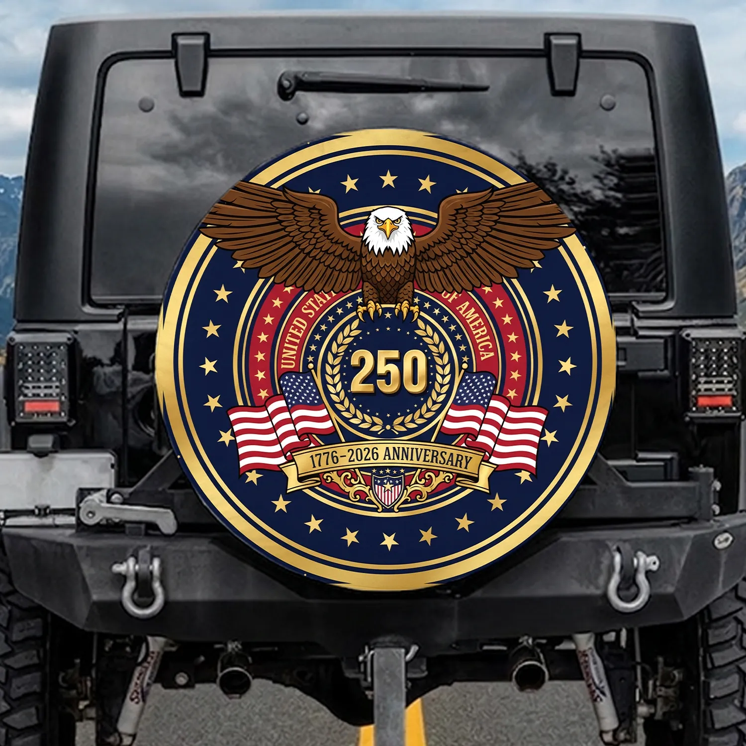 Bald Eagle American Flag 250th Anniversary 1776-2026 United States Celebration Spare Tire Cover - 1
