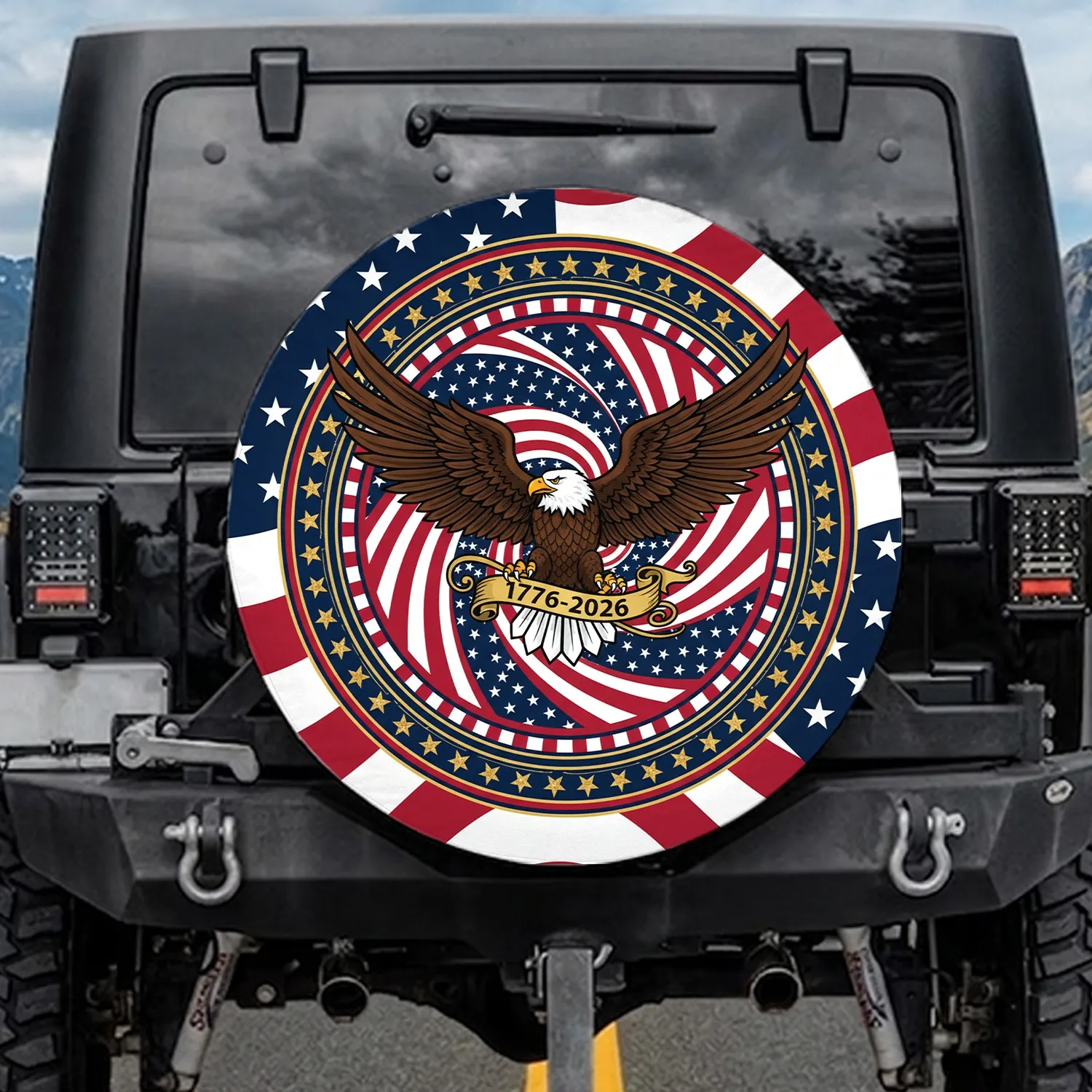 Bald Eagle American Flag 1776-2026 - USA 250th Anniversary Patriotic Gift for Veterans Spare Tire Cover - 1