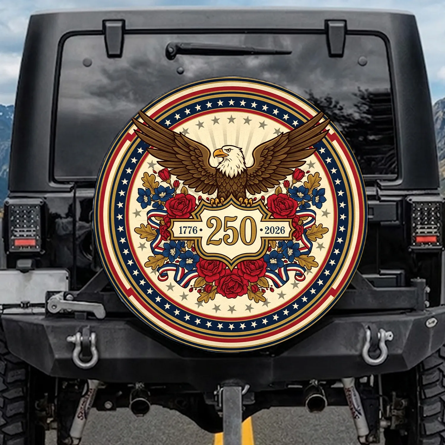 Bald Eagle American Flag 1776-2026 - USA 250th Anniversary Patriotic Gift for Veterans Spare Tire Cover - 1