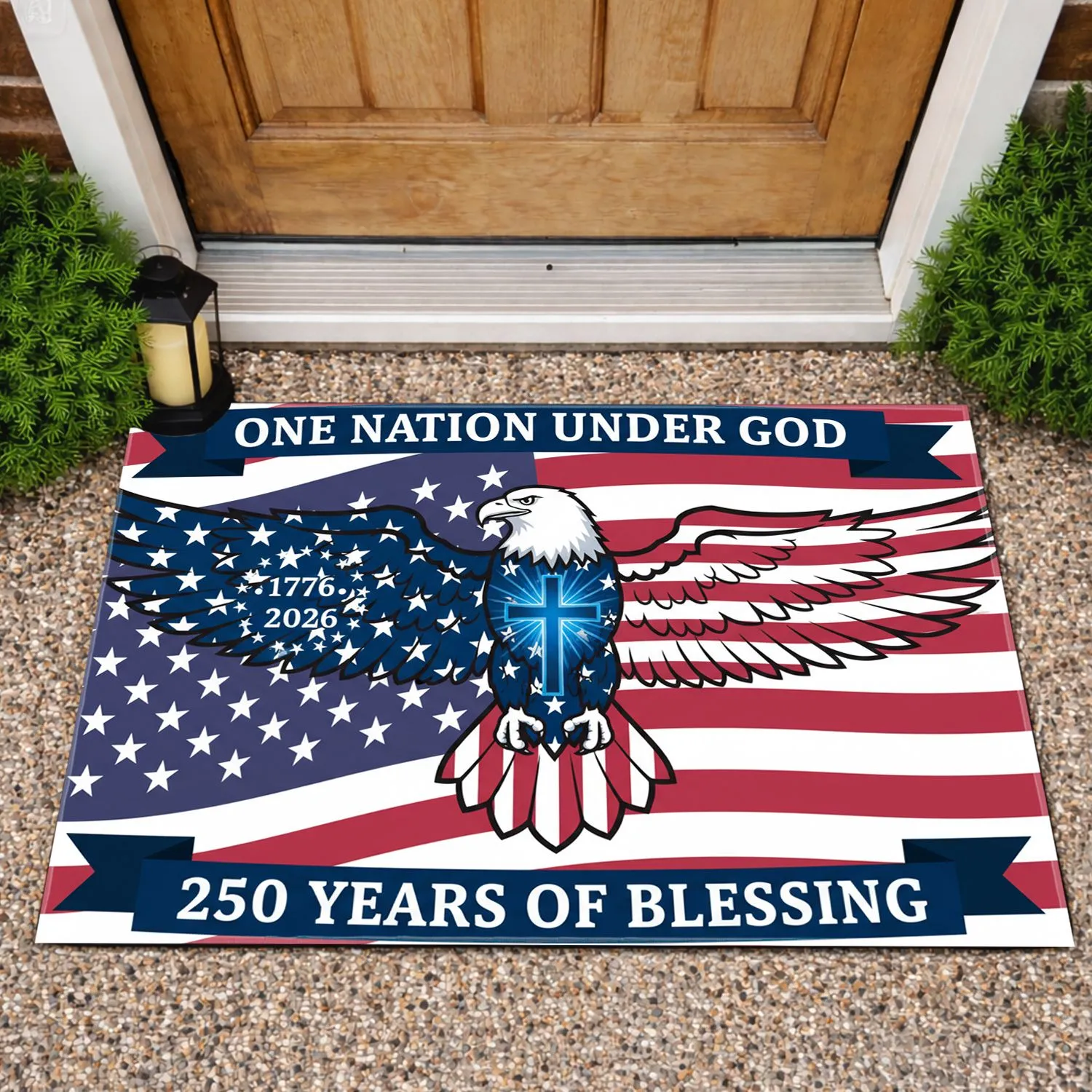 Bald Eagle American Flag 1776-2026 - One Nation Under God 250th Anniversary Patriotic Gift Doormat - 1