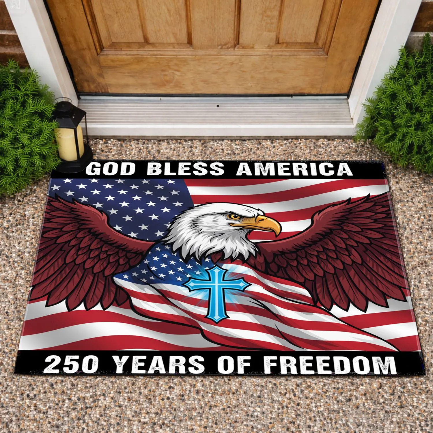 Bald Eagle American Flag 1776-2026 God Bless America - USA 250 Years of Freedom Doormat - 1
