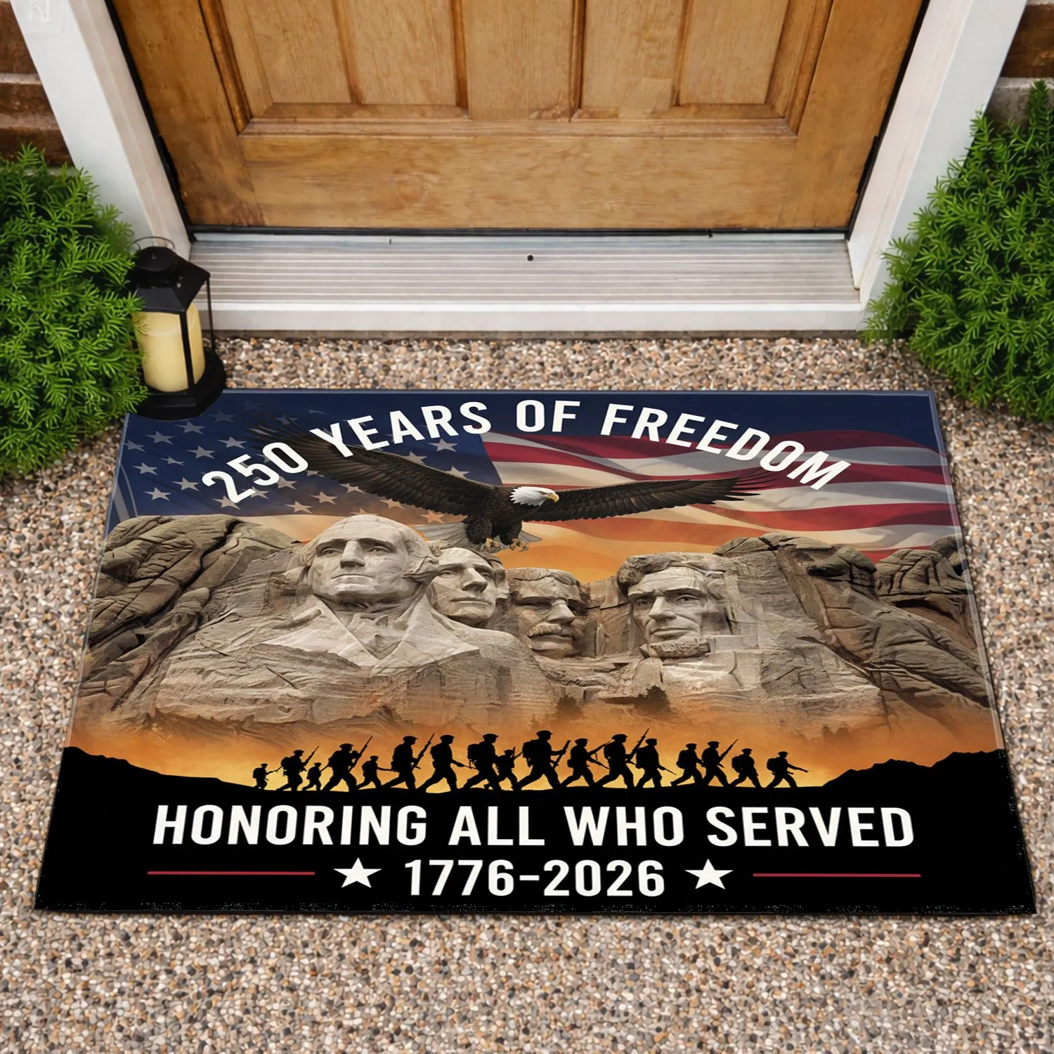 Bald Eagle American Flag Mount Rushmore Soldiers 1776-2026 - USA 250th Anniversary for Veterans Doormat - 1
