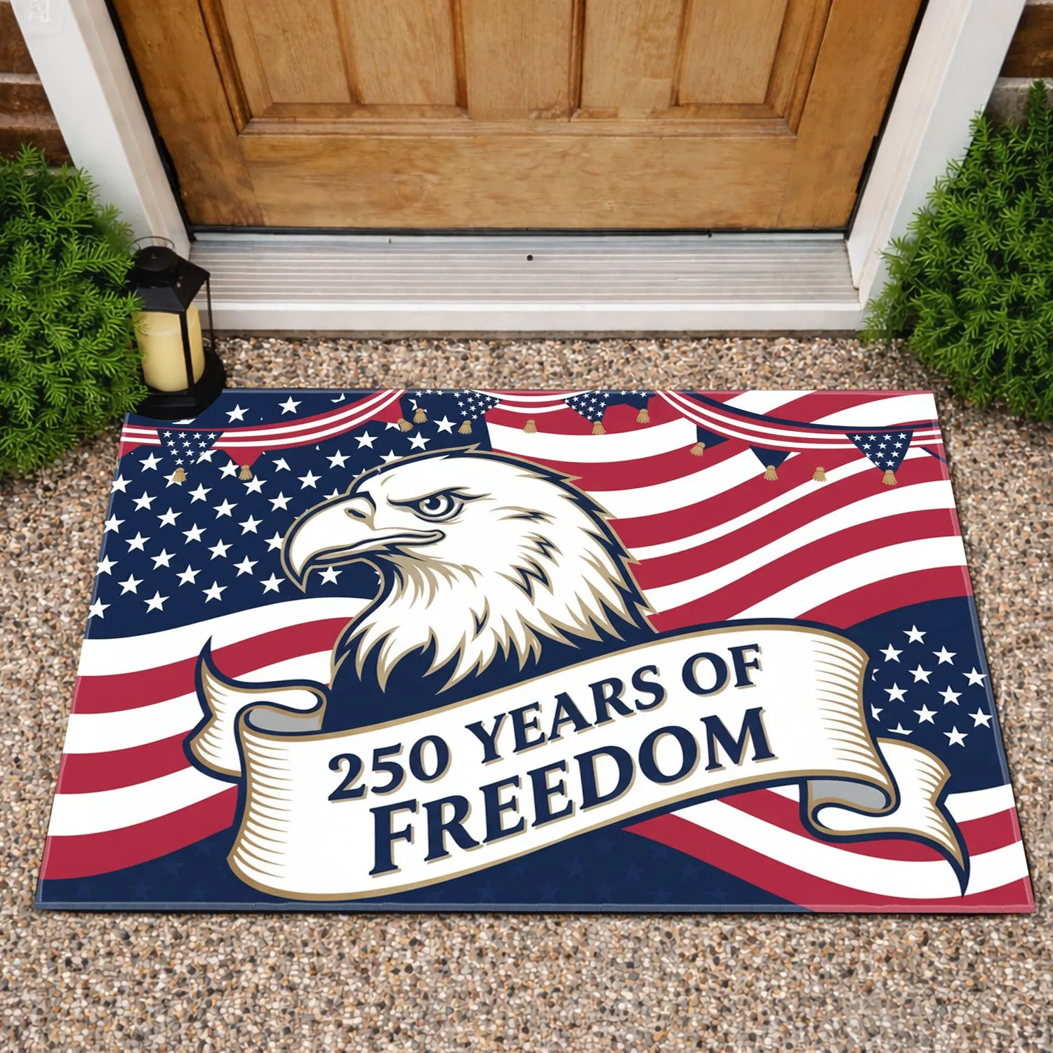 Bald Eagle 250 Years of Freedom American Flag 1776-2026 - USA Anniversary Gift Doormat - 1