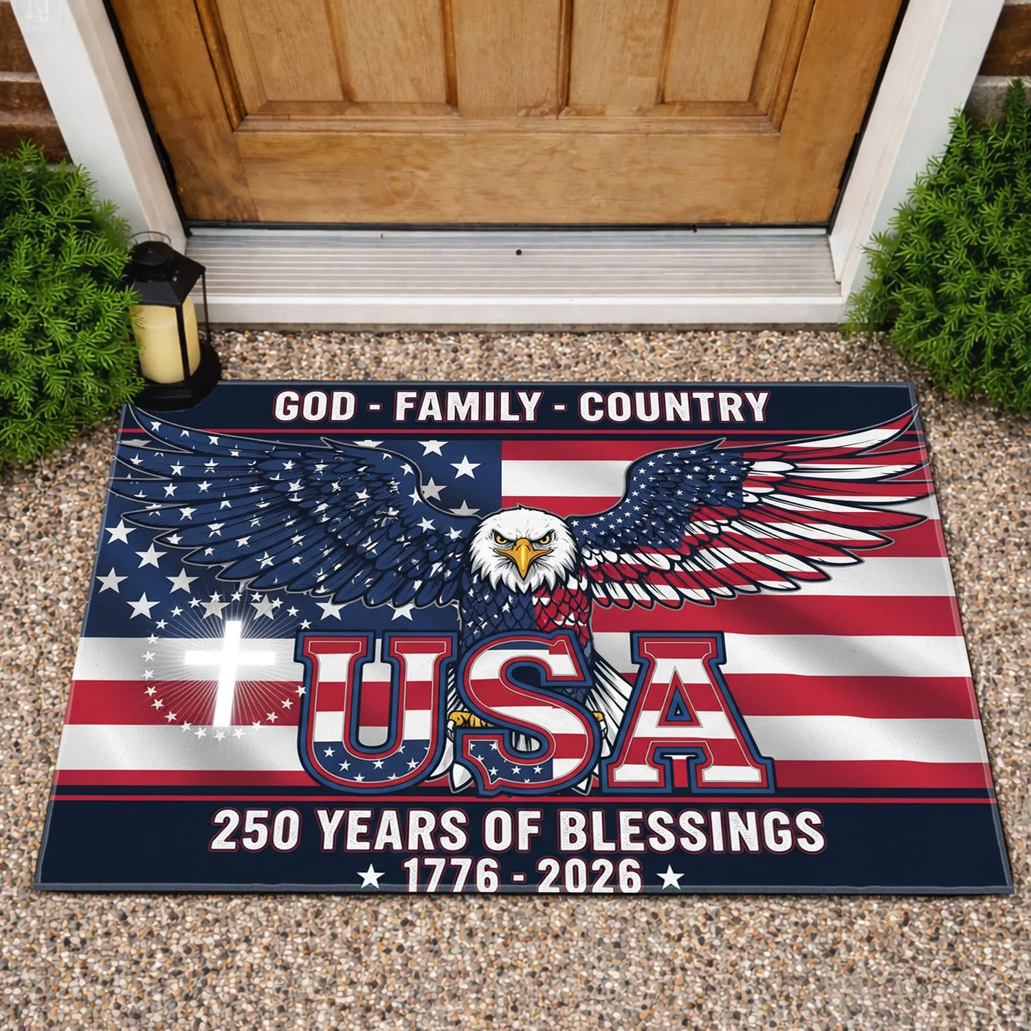 Bald Eagle American Flag 1776-2026 - USA 250th Anniversary God Family Country Blessings Doormat - 1