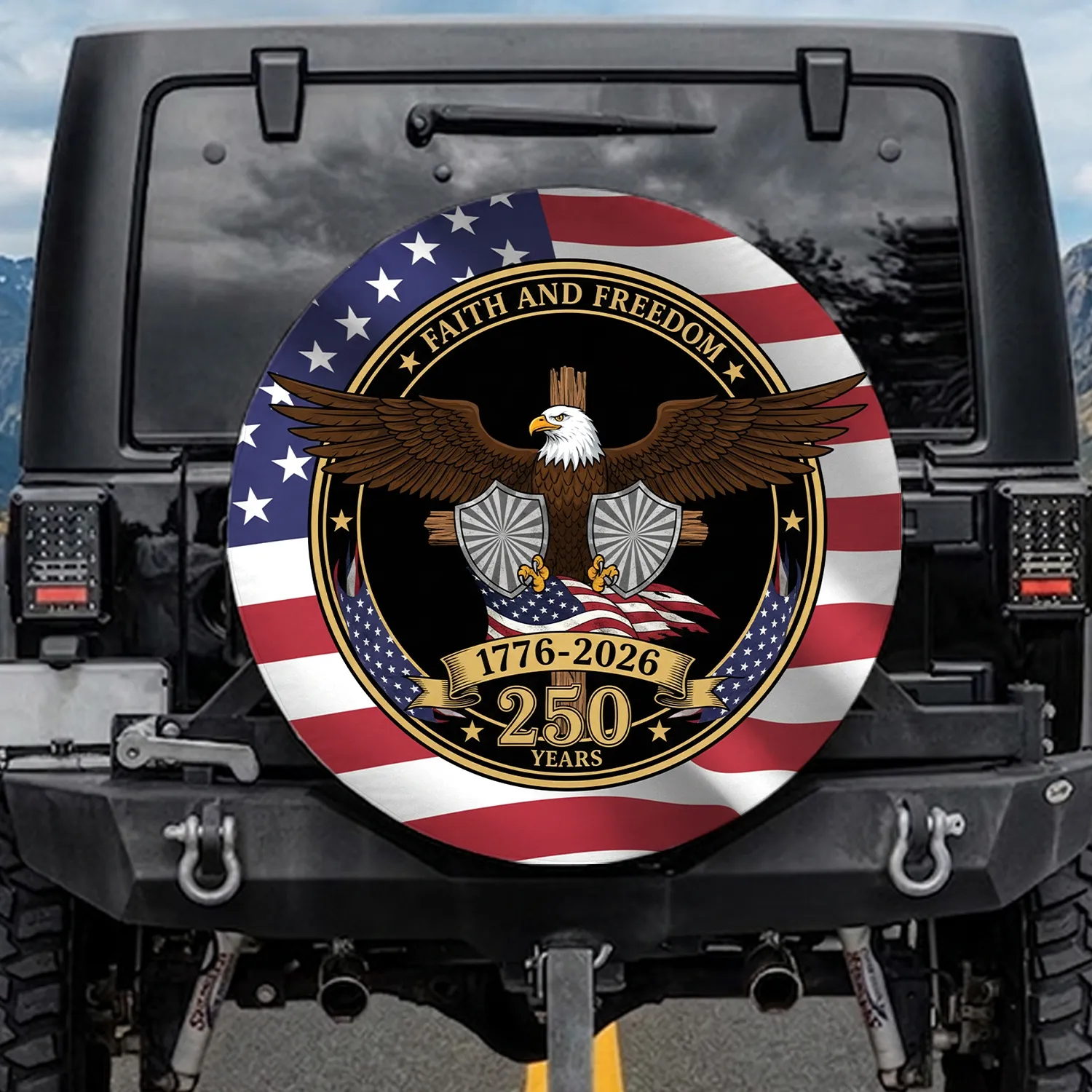 Bald Eagle American Flag 1776-2026 - USA 250th Anniversary Faith Freedom Gift for Dad Spare Tire Cover - 1