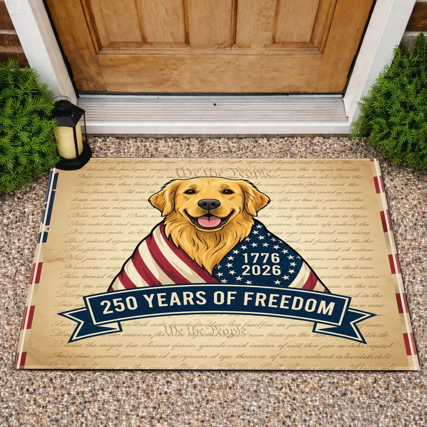 Golden Retriever American Flag 1776-2026 - USA 250th Anniversary We The People Doormat - 1