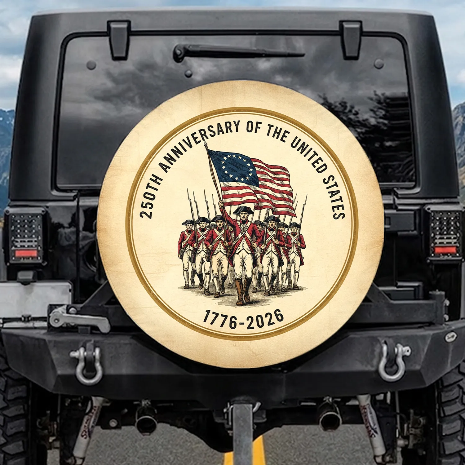 Continental Army Soldiers Betsy Ross Flag 1776-2026 - USA 250th Anniversary Independence Day Spare Tire Cover - 1