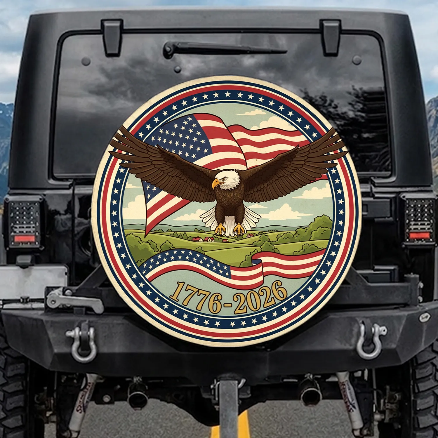 Bald Eagle American Flag 1776-2026 - USA 250th Anniversary Independence Day Gift for Dad Spare Tire Cover - 1