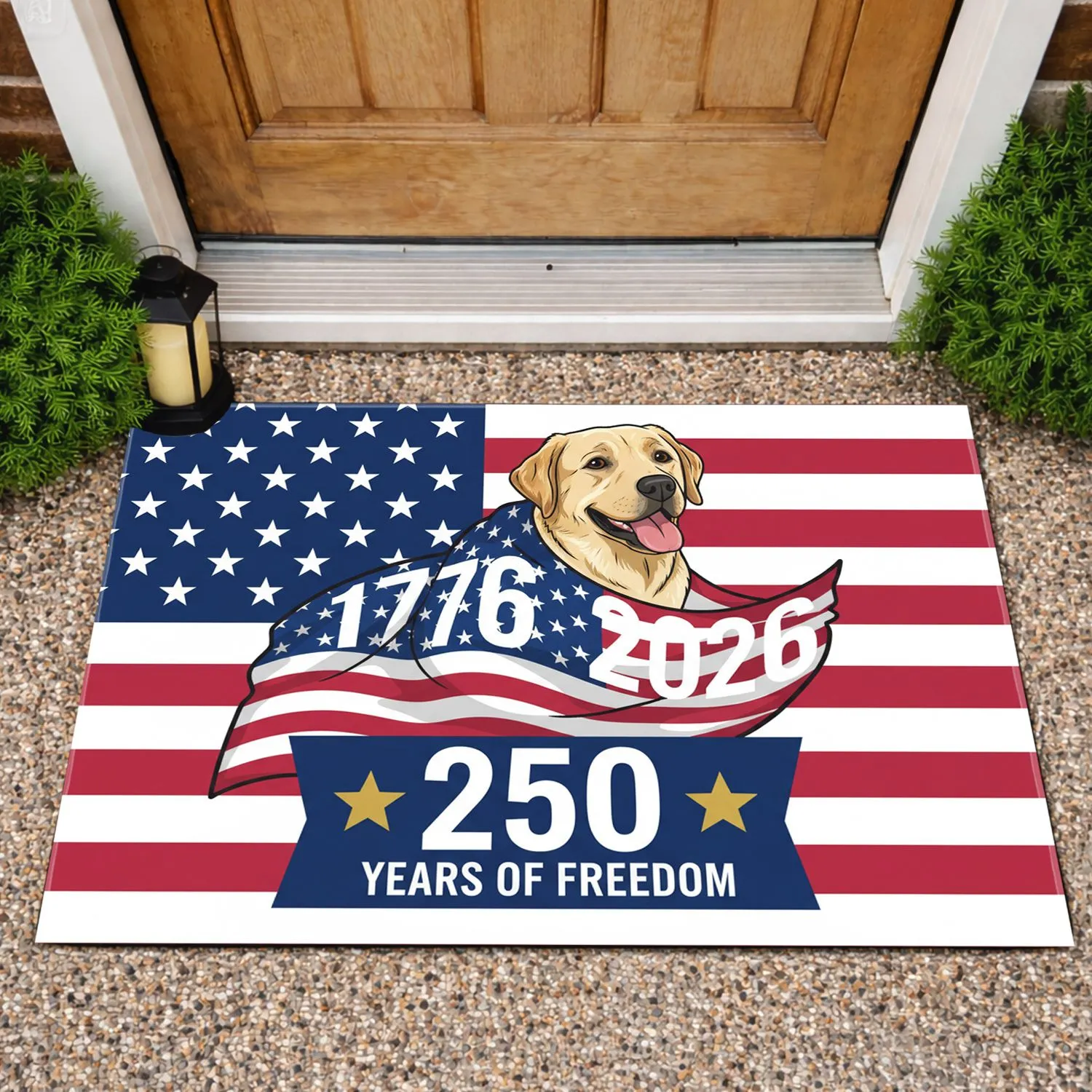 Yellow Labrador American Flag 1776-2026 - USA 250 Years of Freedom Celebration Doormat - 1