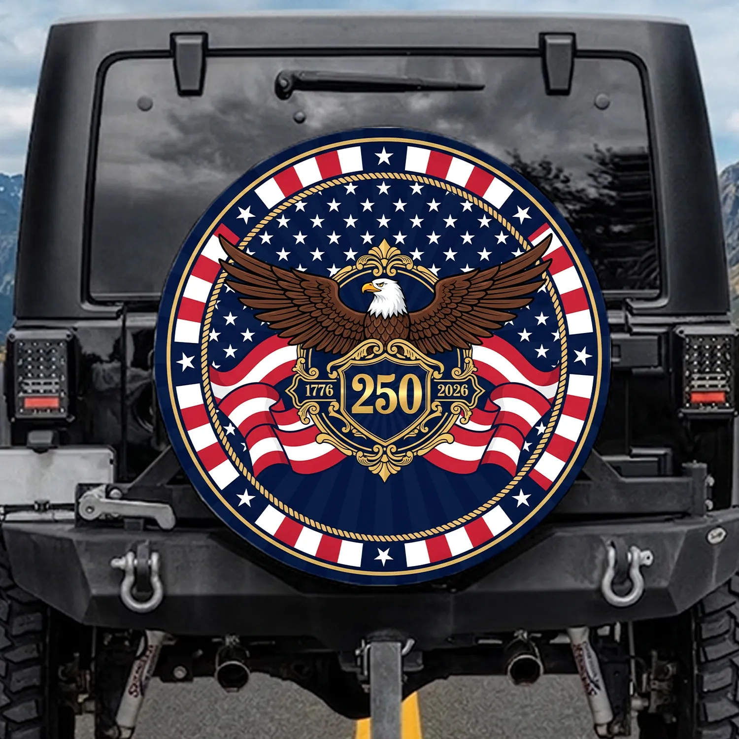 Bald Eagle American Flag 1776-2026 - USA 250th Anniversary Patriotic Gift for Dad Spare Tire Cover - 1