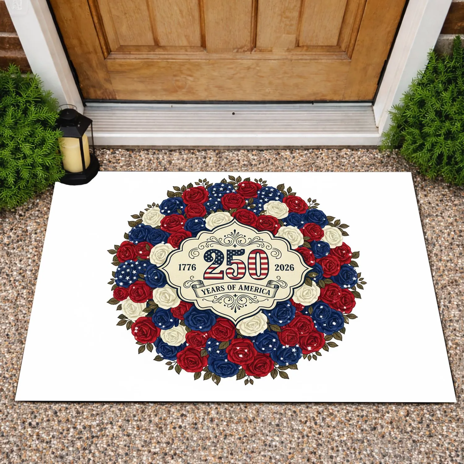 America 250th Anniversary 1776-2026 Flag Roses - Independence Day Patriotic Celebration Doormat - 1