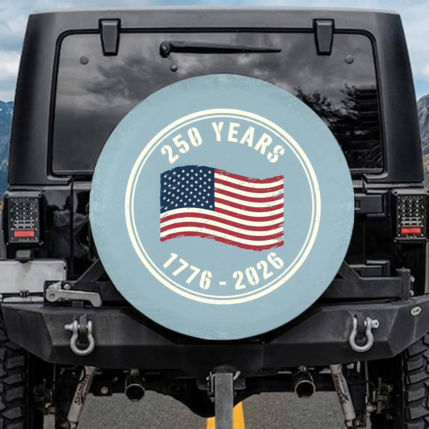 Distressed American Flag 1776-2026 - USA 250th Anniversary Independence Day Celebration Spare Tire Cover - 1