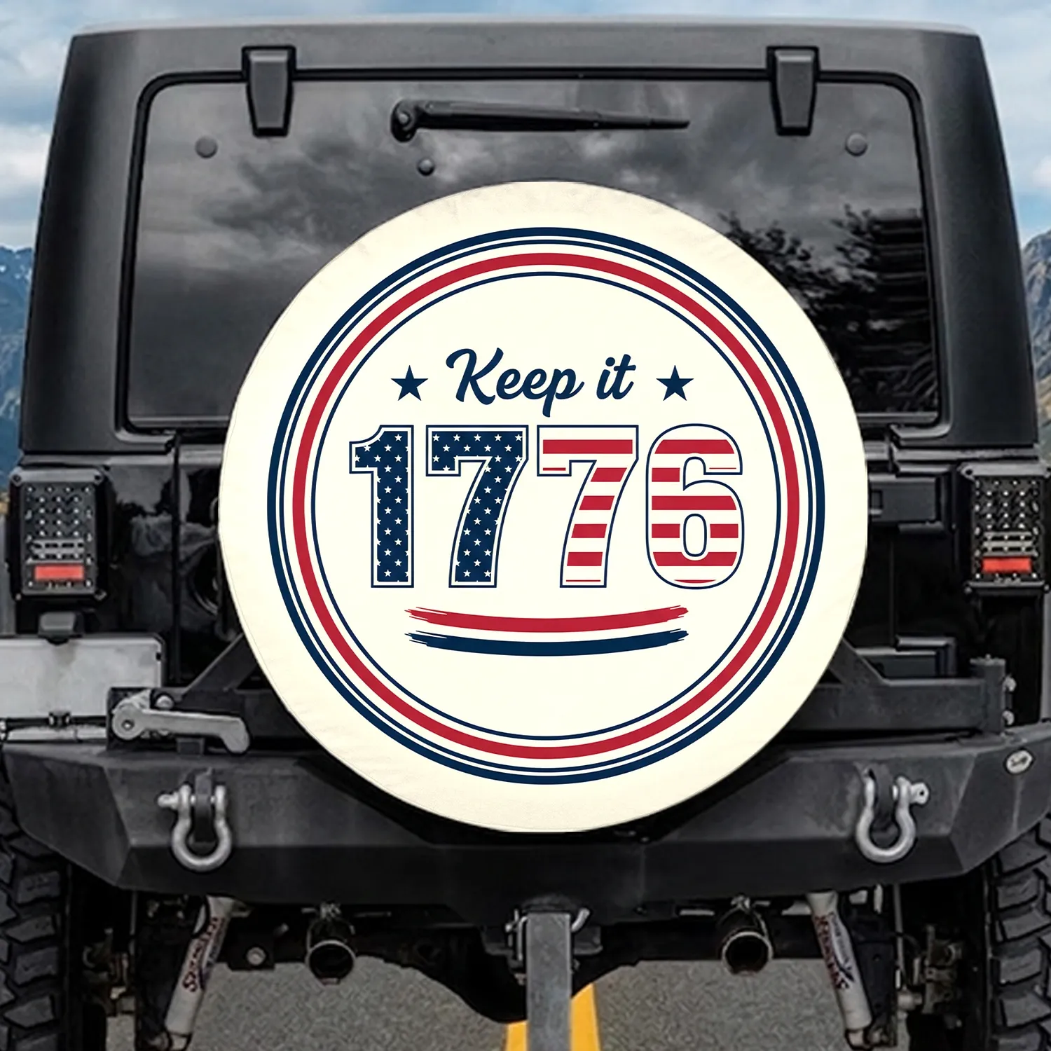 1776 Keep It Stars & Stripes Navy Red Patriotic USA - America's 250th Anniversary (1776-2026) Spare Tire Cover - 1