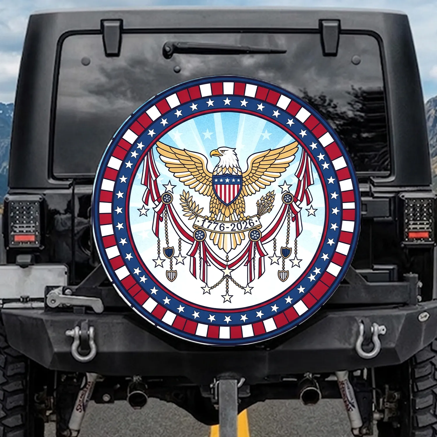 Bald Eagle American Flag 1776-2026 - USA 250th Anniversary Patriotic Art for Veterans Spare Tire Cover - 1