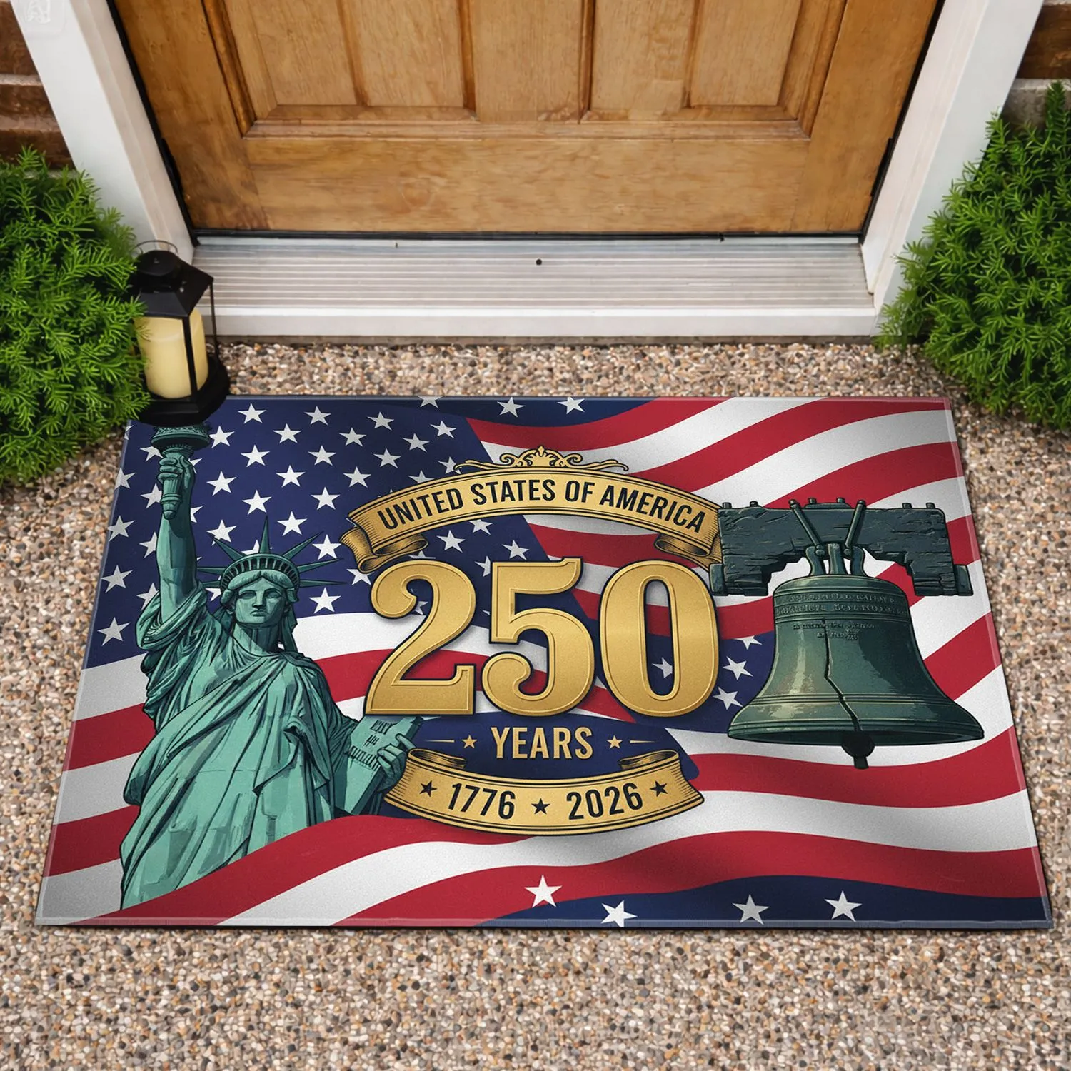 Statue of Liberty Liberty Bell American Flag 250 - USA 250th Anniversary 1776-2026 Doormat - 1