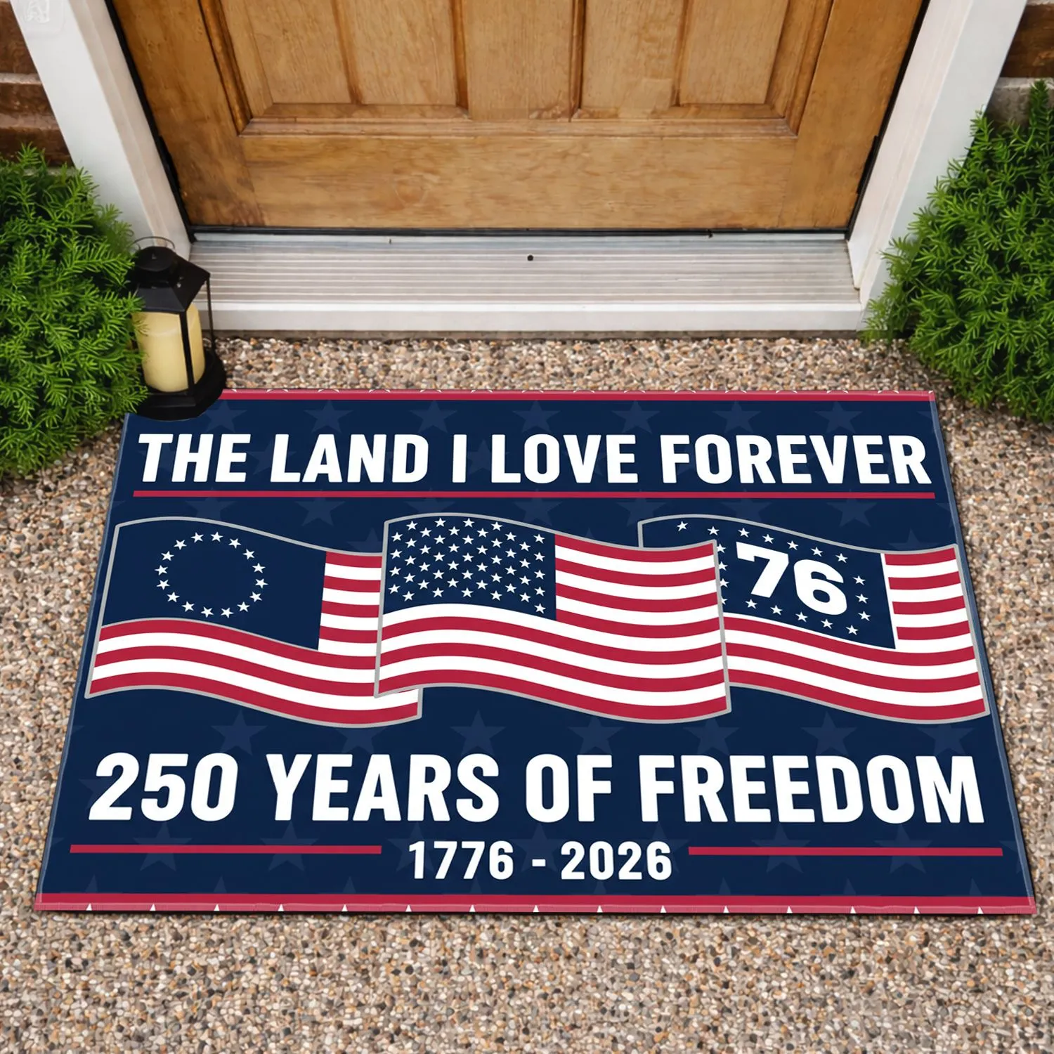 Three American Flags 1776-2026 - USA 250 Years of Freedom Patriotic Decor Doormat - 1