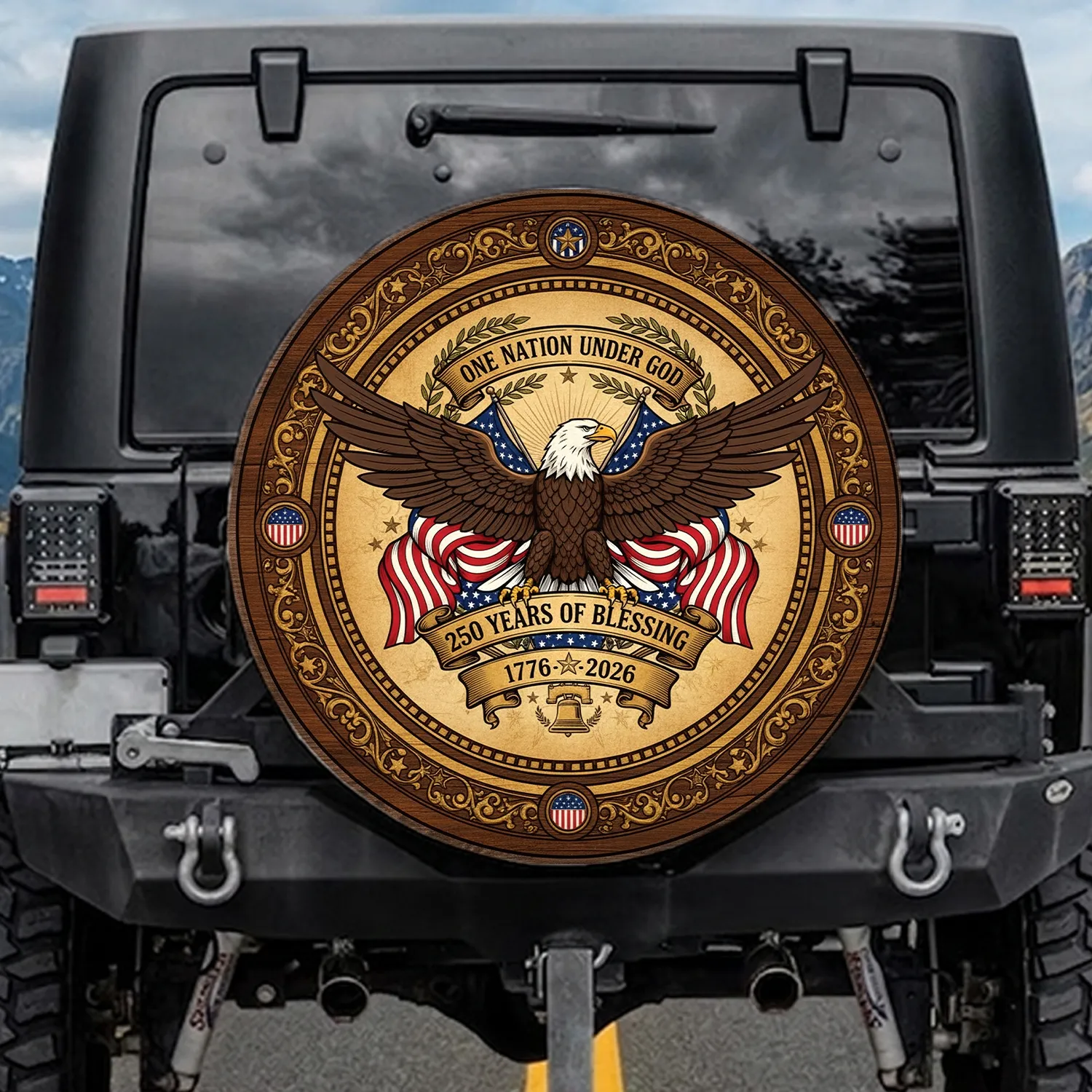 Bald Eagle American Flag 1776-2026 - USA 250th Anniversary Patriotic Medallion Spare Tire Cover - 1