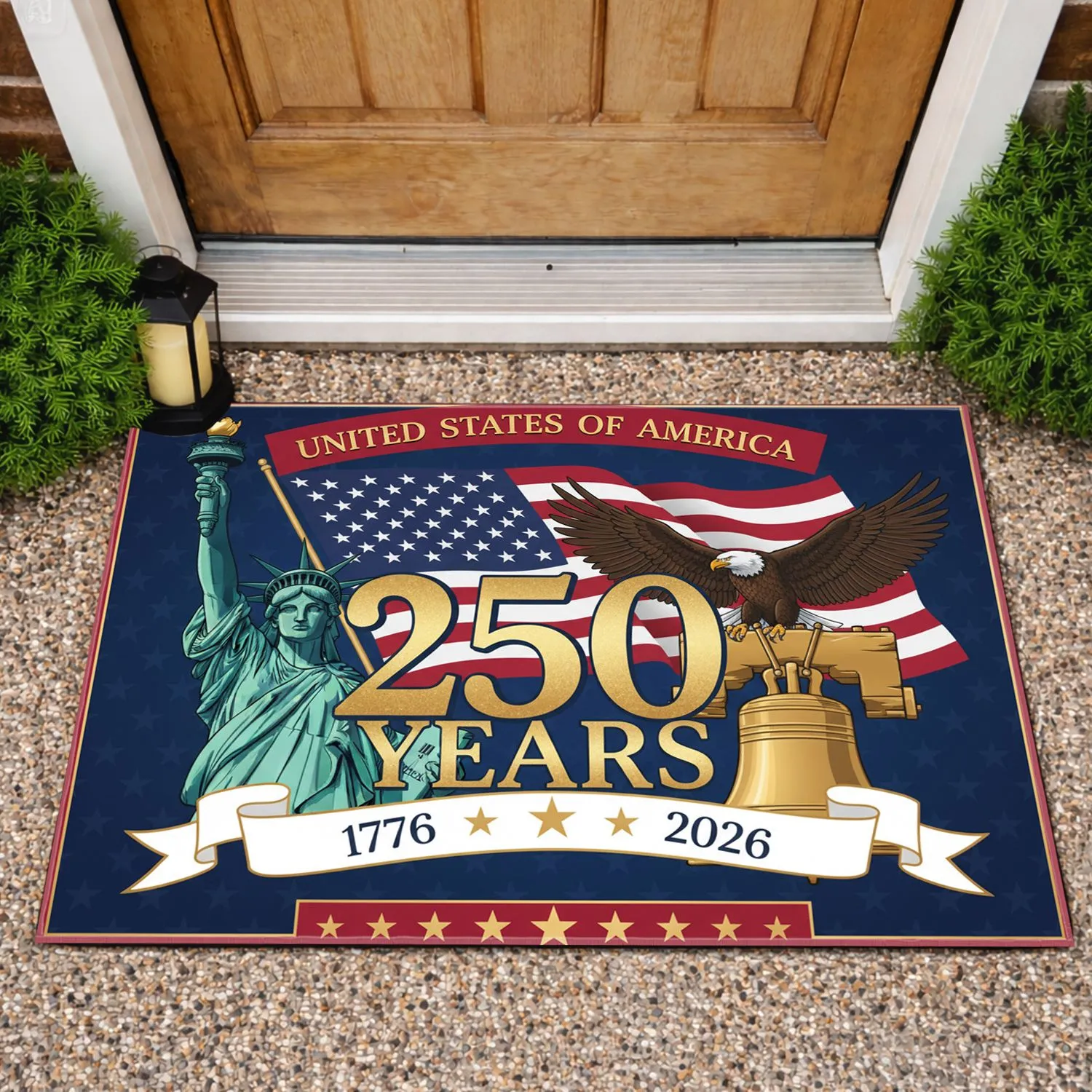 Statue of Liberty Bell American Flag Eagle - 250th Anniversary 1776-2026 Patriot Doormat - 1