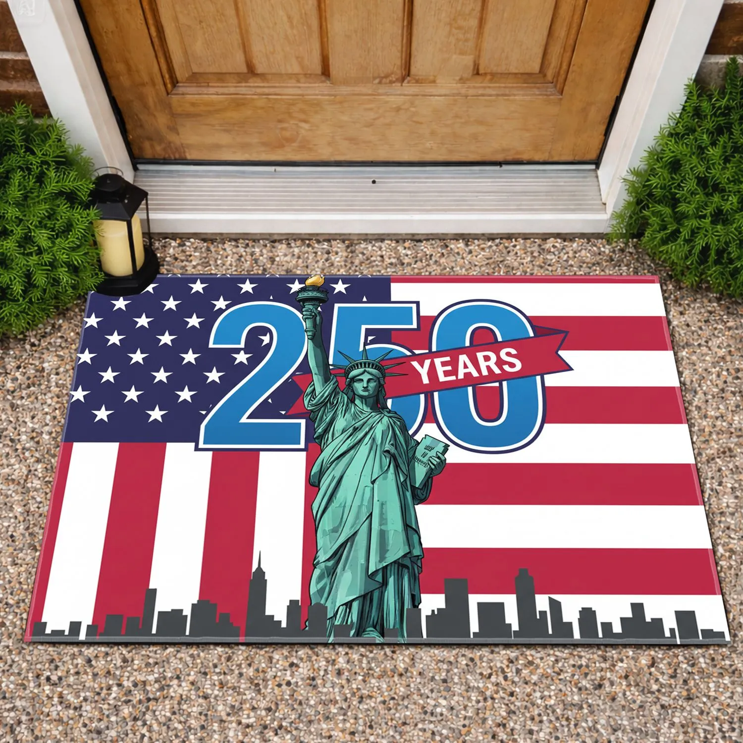 Statue of Liberty American Flag 250 Years - USA 1776-2026 Patriotic NYC Celebration Doormat - 1