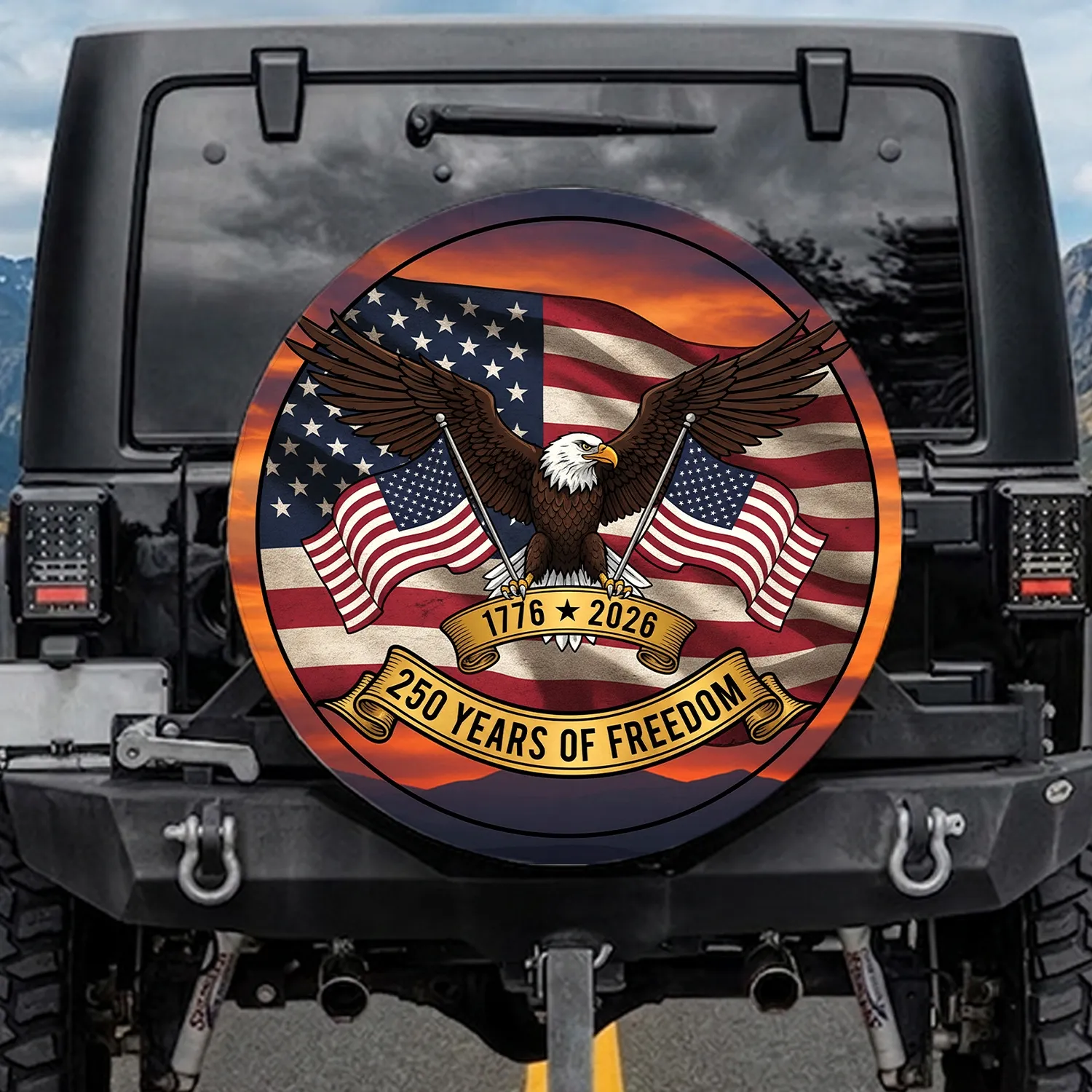 Bald Eagle American Flag 1776-2026 - USA 250th Anniversary Gift for Veterans Spare Tire Cover - 1