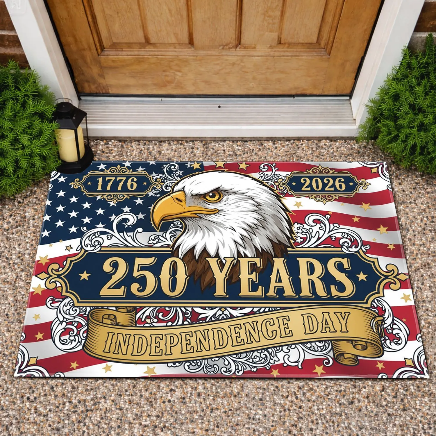 Bald Eagle American Flag 1776-2026 - USA 250th Anniversary Independence Day Gift for Veterans Doormat - 1