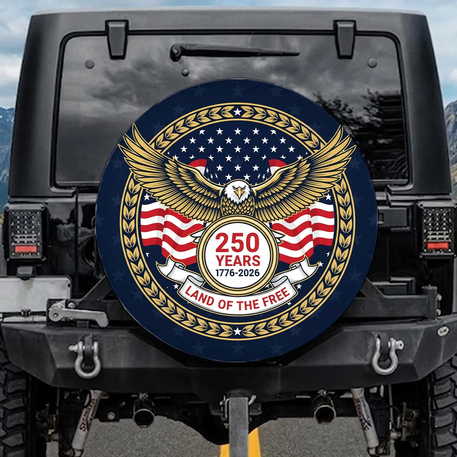 Bald Eagle American Flag 1776-2026 - USA 250th Anniversary Independence Day Land of the Free Spare Tire Cover - 1