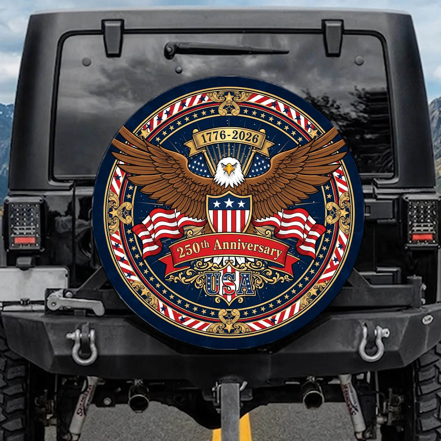 Bald Eagle American Flag 1776-2026 - USA 250th Anniversary Independence Day Celebration Spare Tire Cover - 1